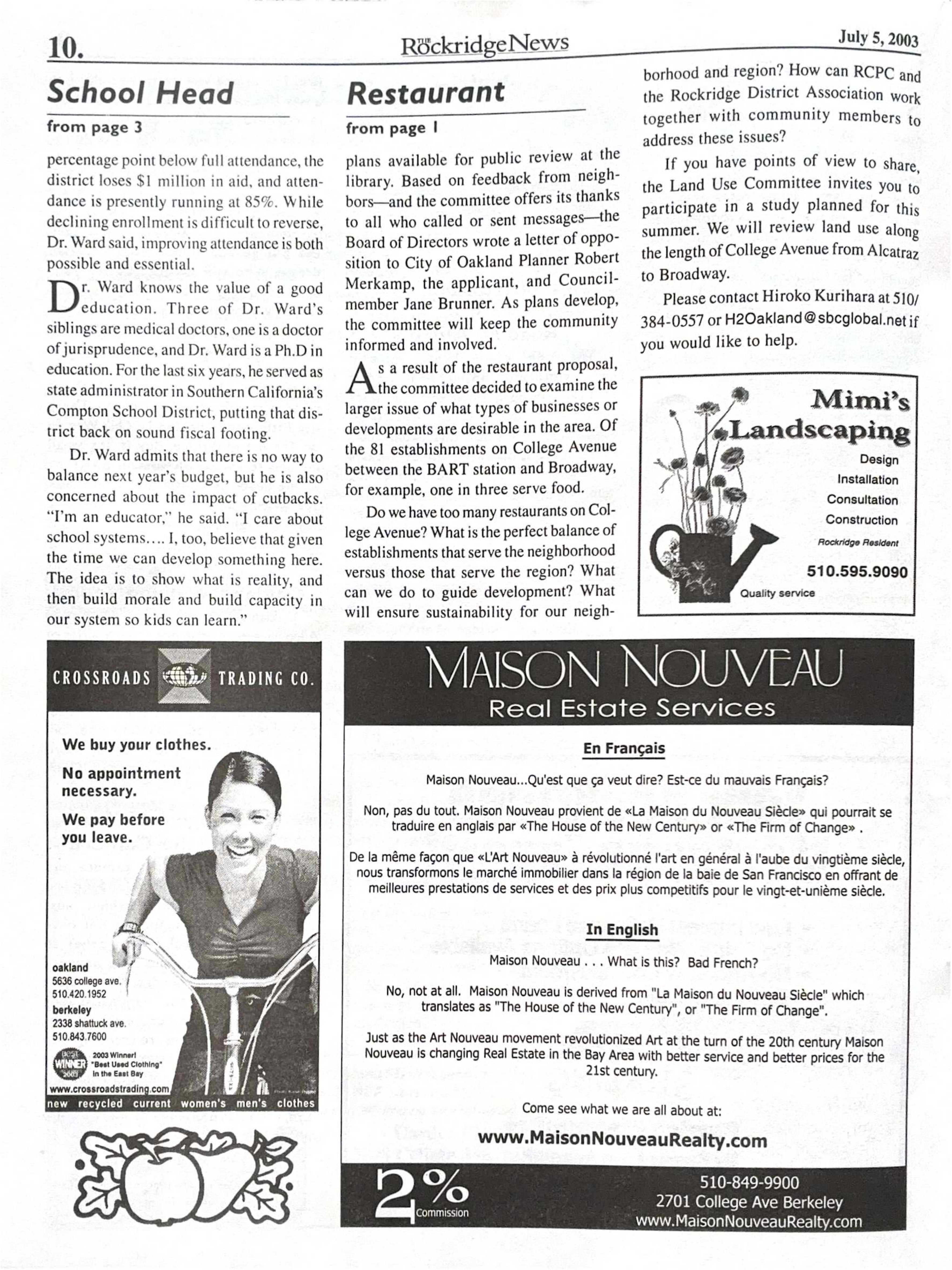 Click to zoom in The Rockridge News, June 2003, page 10