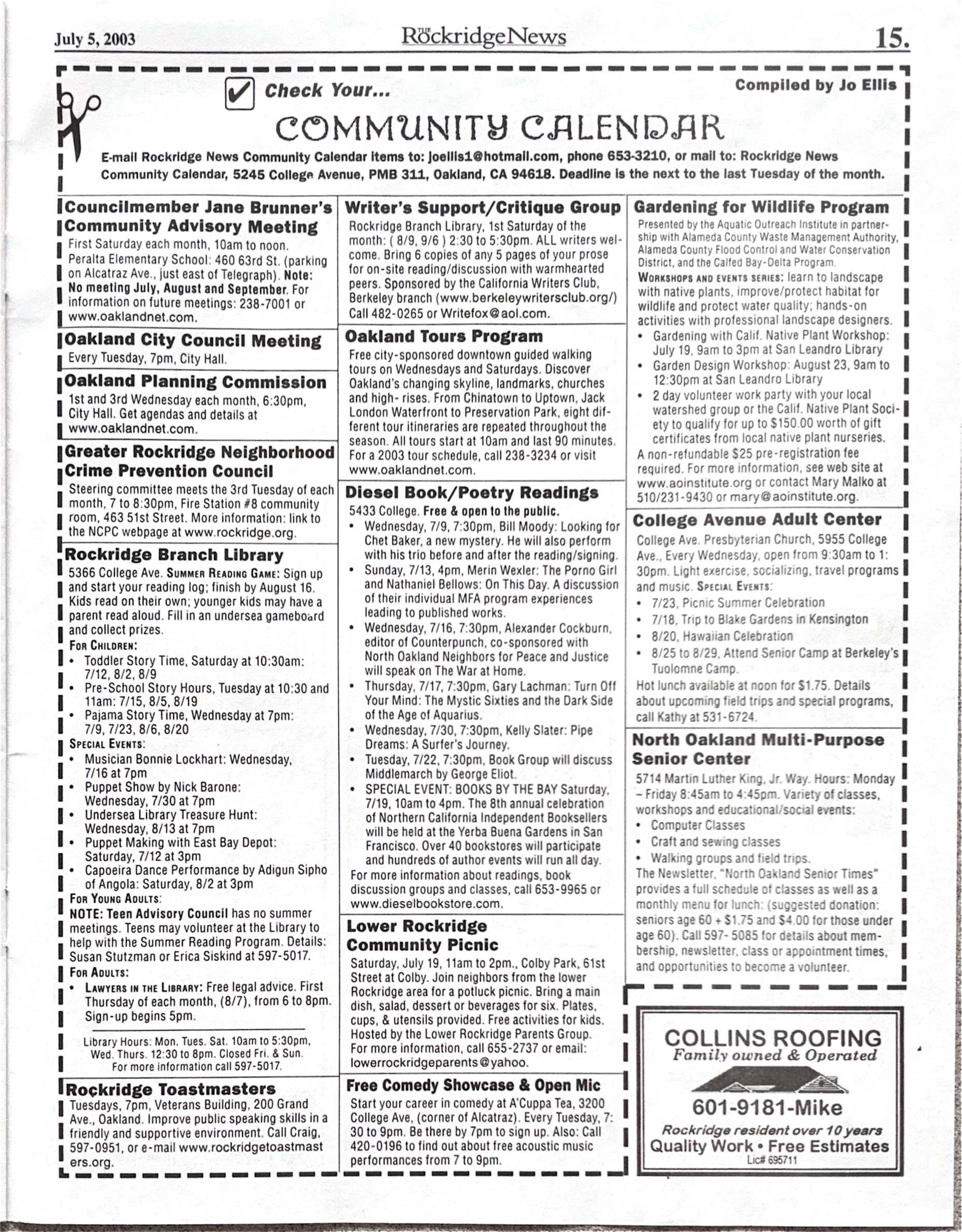 Click to zoom in The Rockridge News, June 2003, page 15