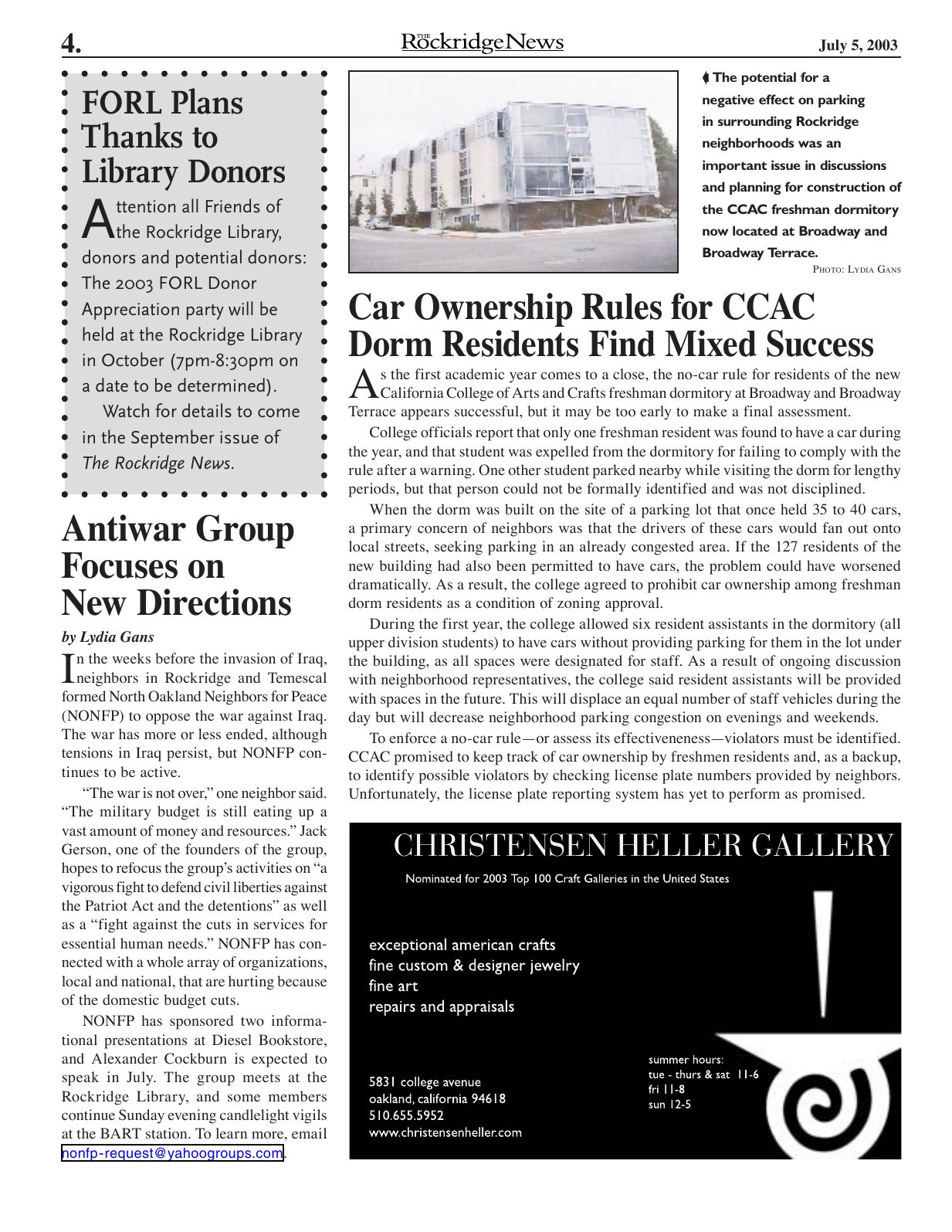 Click to zoom in The Rockridge News, July 2003, page 4