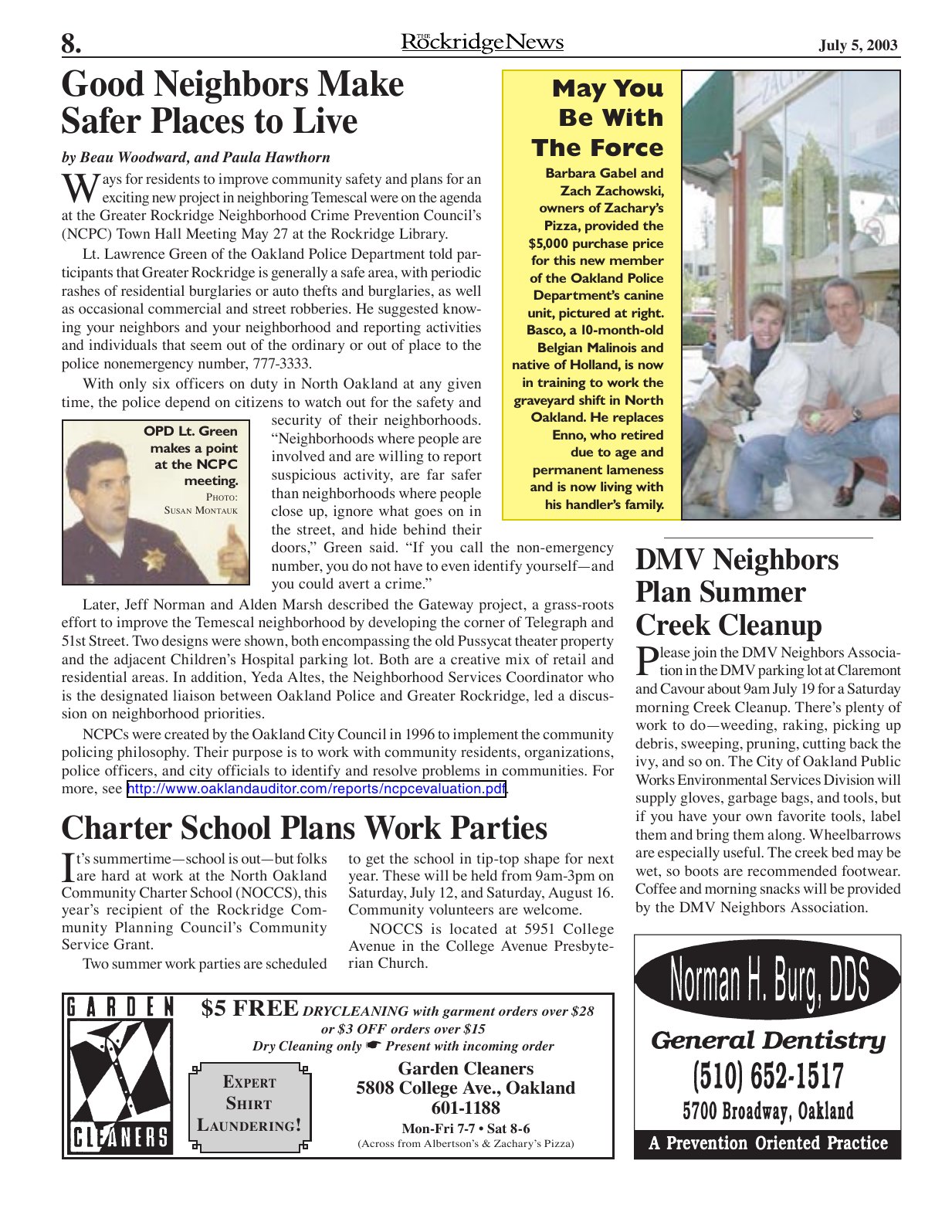 Click to zoom in The Rockridge News, July 2003, page 8