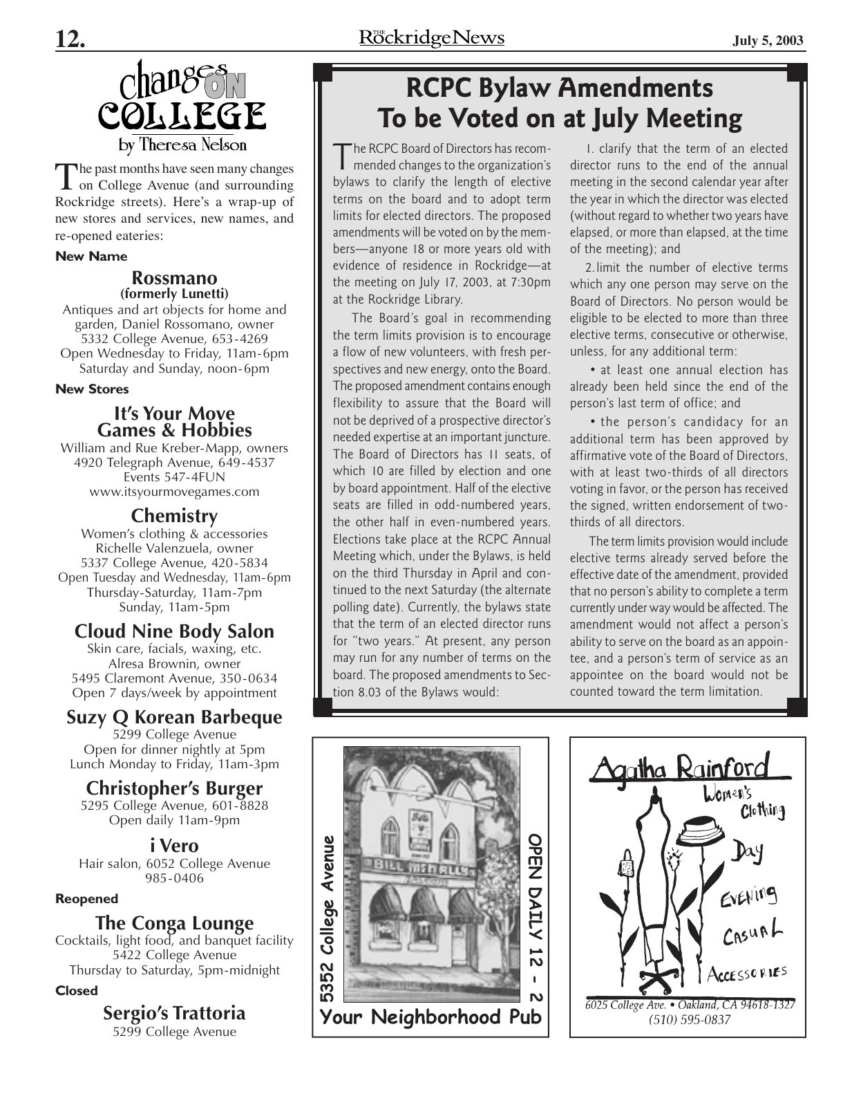 Click to zoom in The Rockridge News, July 2003, page 12