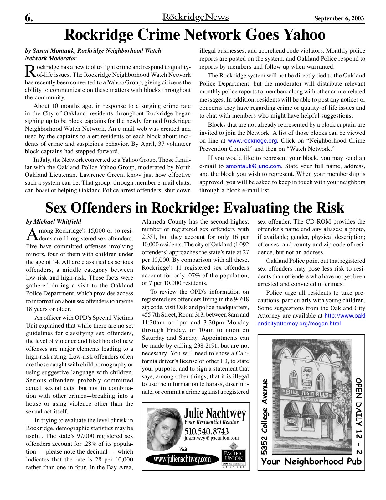 The Rockridge News, September 2003, page 6