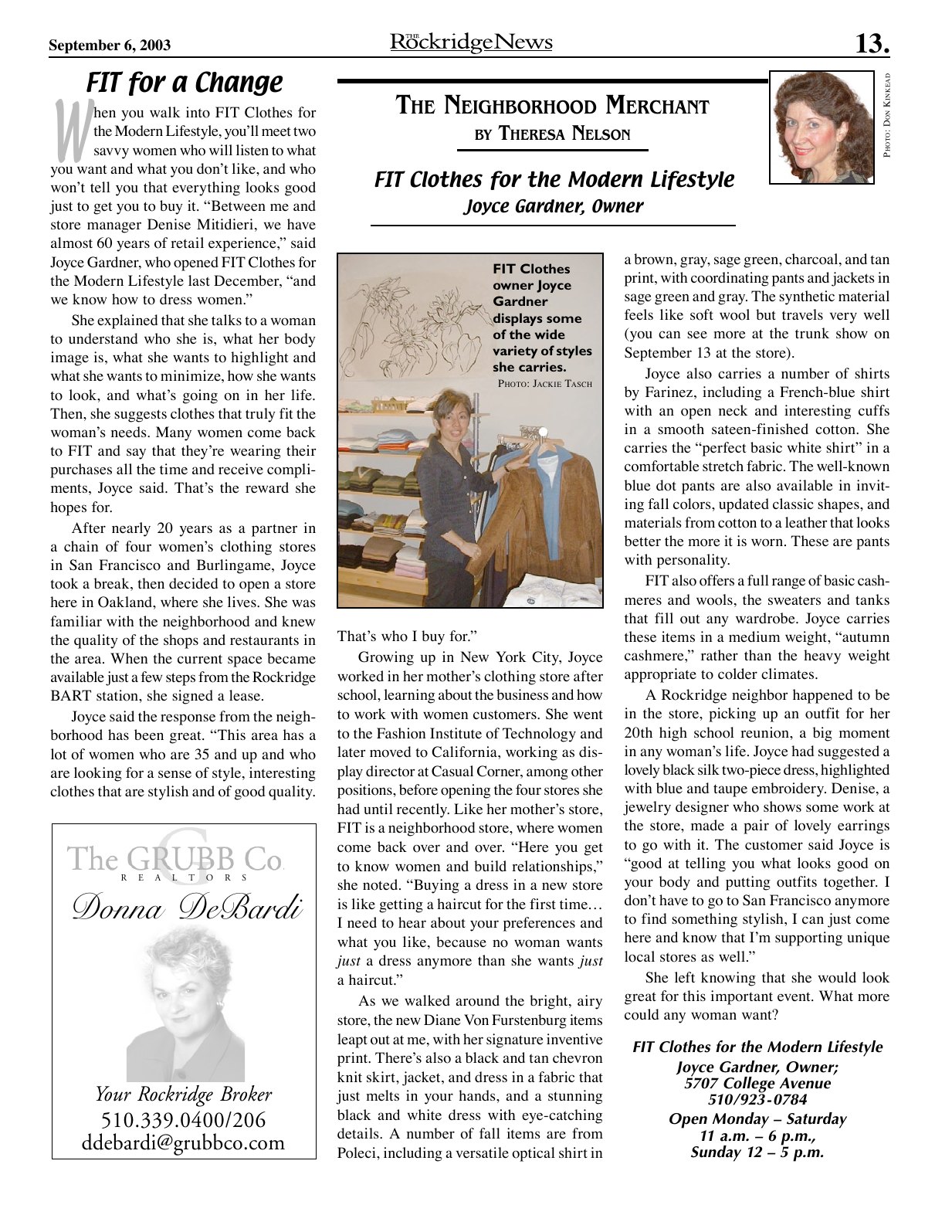 The Rockridge News, September 2003, page 13