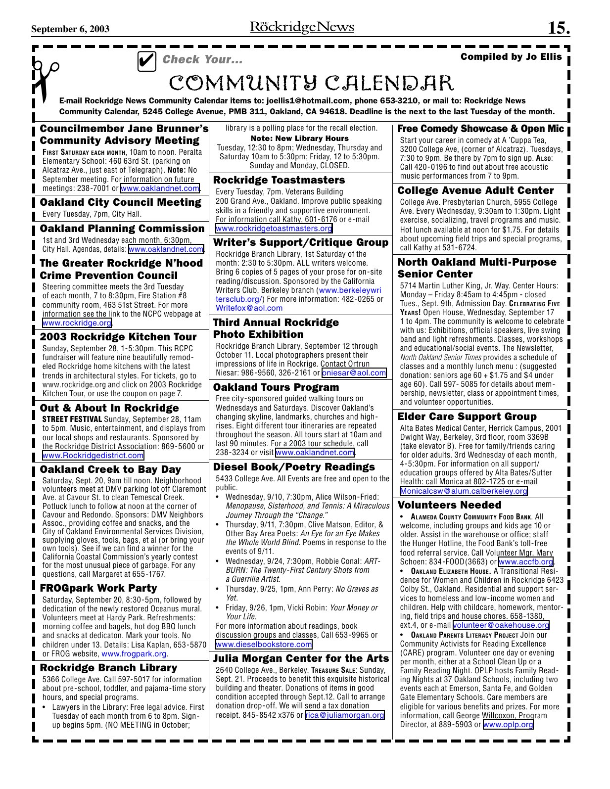 Click to zoom in The Rockridge News, September 2003, page 15