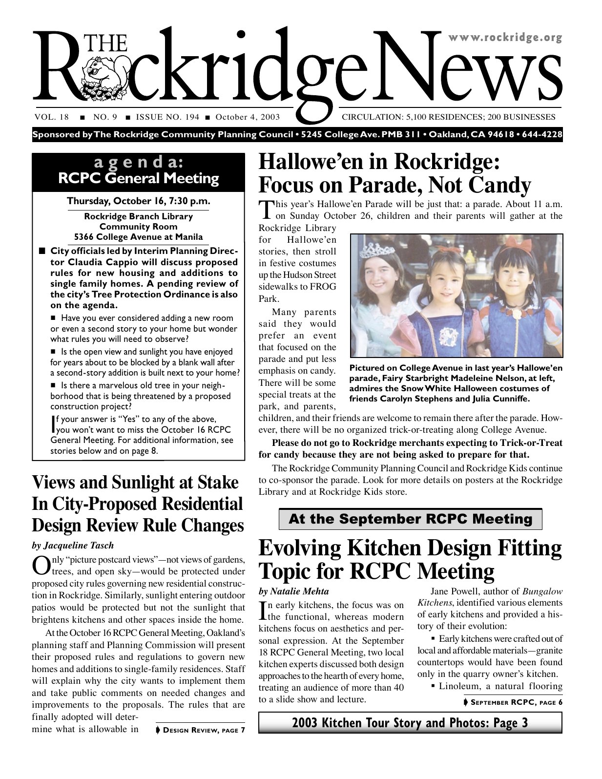 Click to zoom in The Rockridge News, October 2003, page 1
