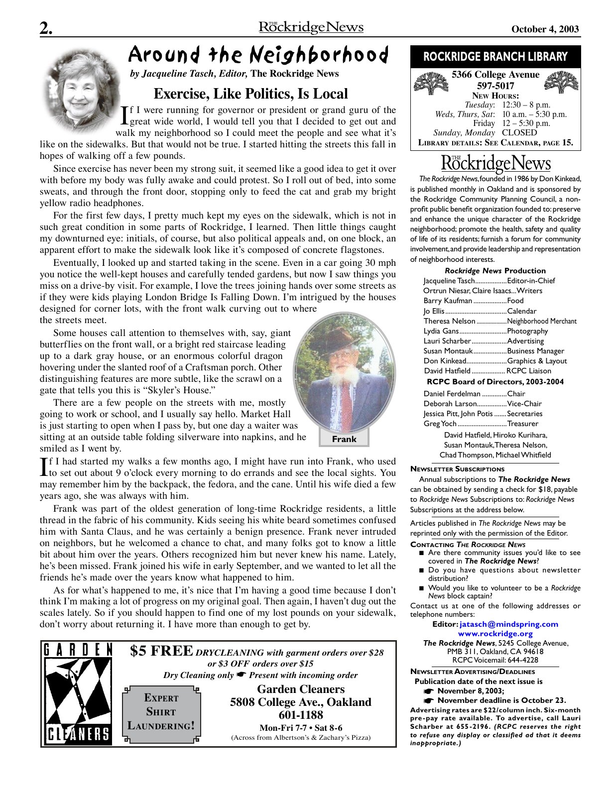 The Rockridge News, October 2003, page 2