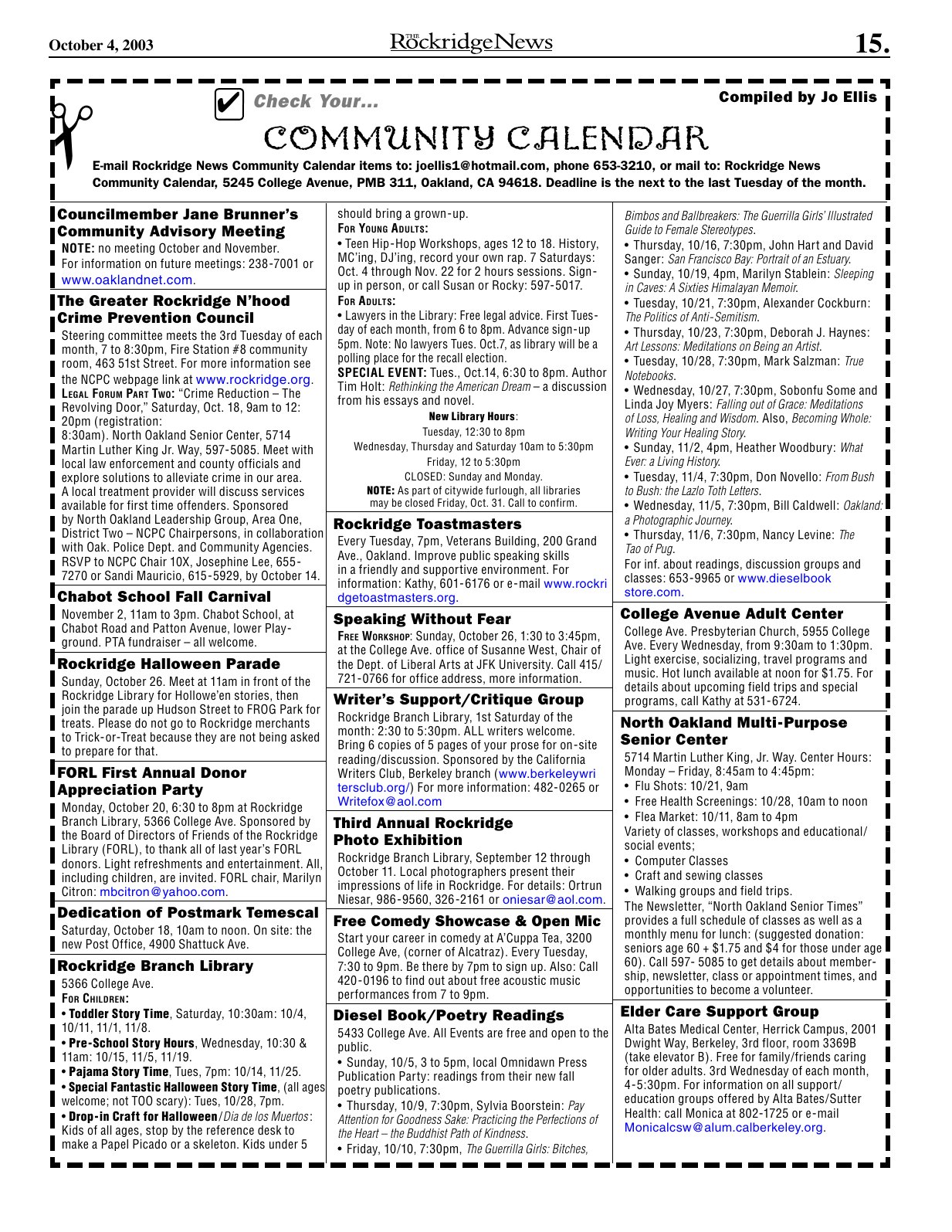 Click to zoom in The Rockridge News, October 2003, page 15