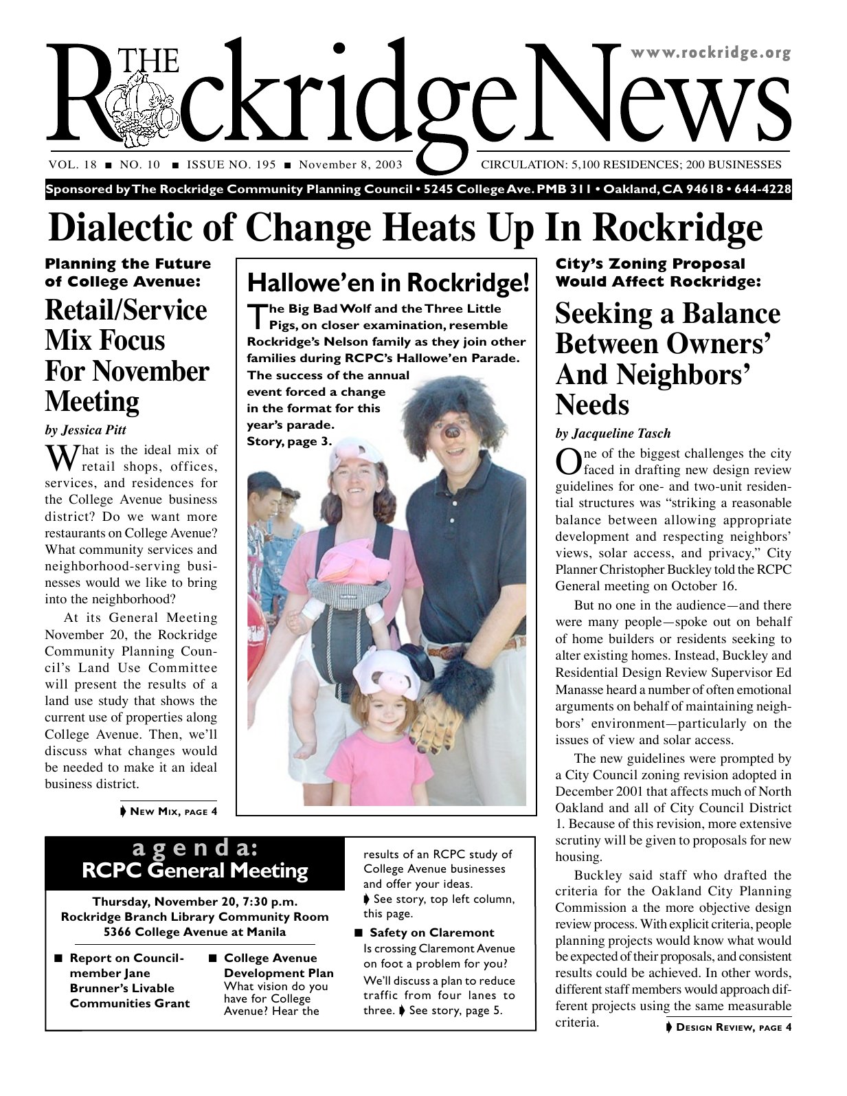Click to zoom in The Rockridge News, November 2003, page 1