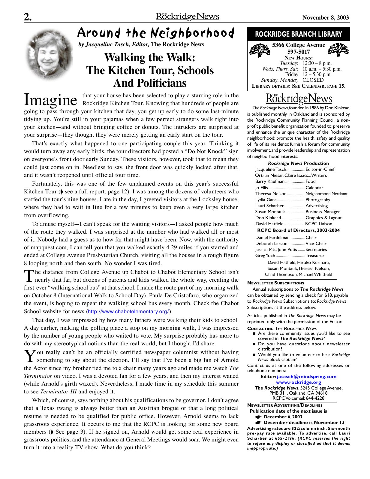 The Rockridge News, November 2003, page 2