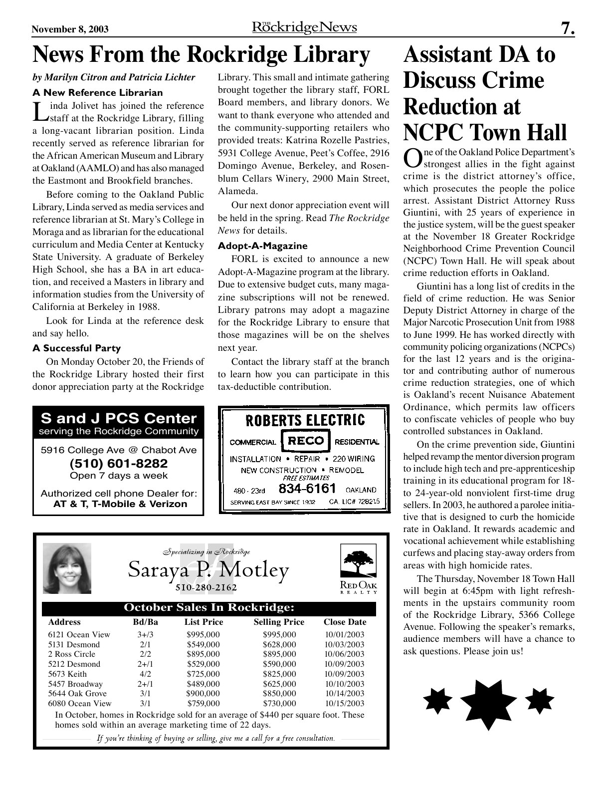 Click to zoom in The Rockridge News, November 2003, page 7