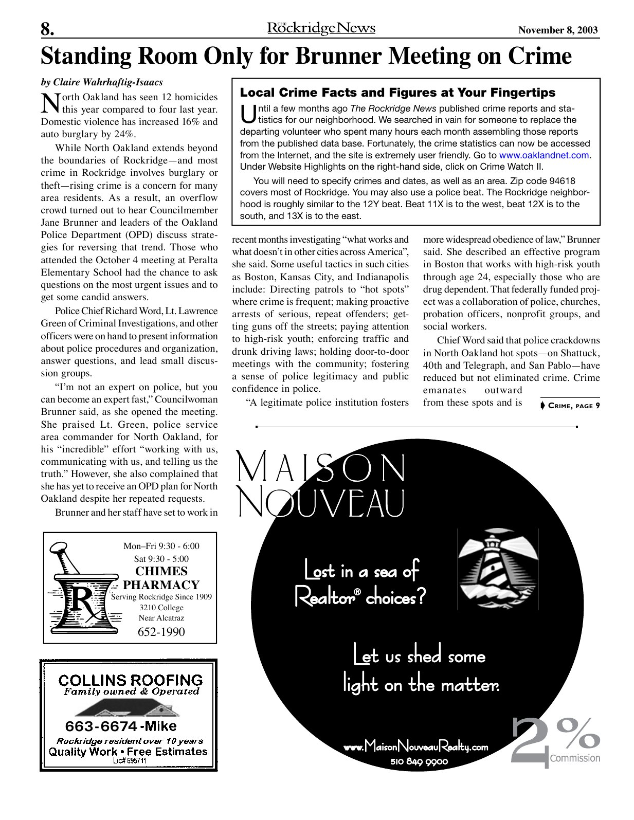 The Rockridge News, November 2003, page 8
