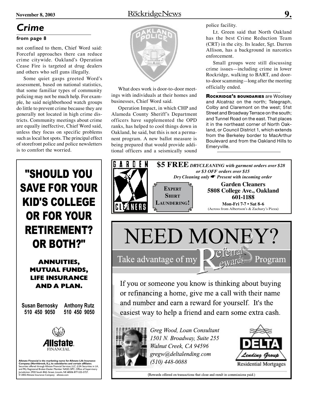 Click to zoom in The Rockridge News, November 2003, page 9
