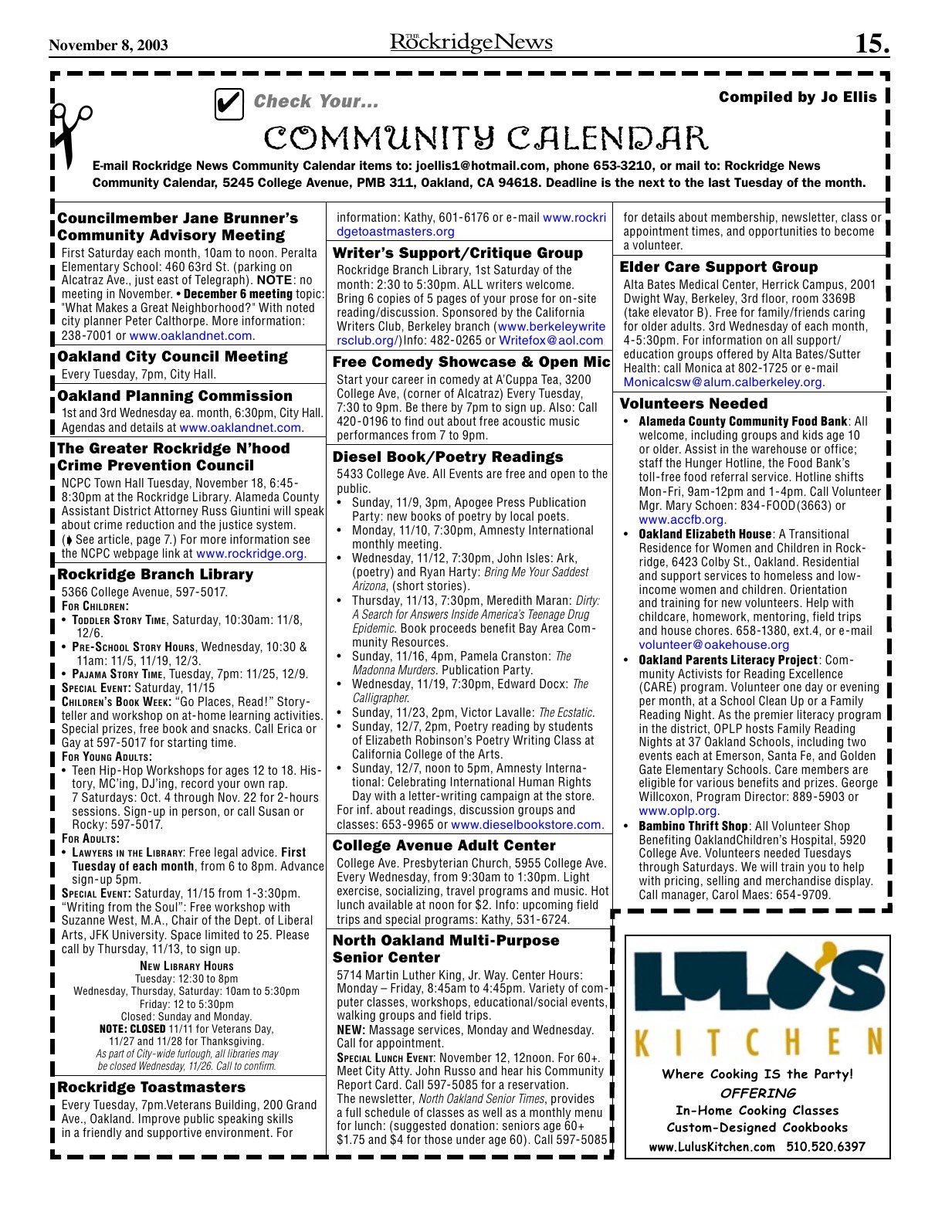 Click to zoom in The Rockridge News, November 2003, page 15