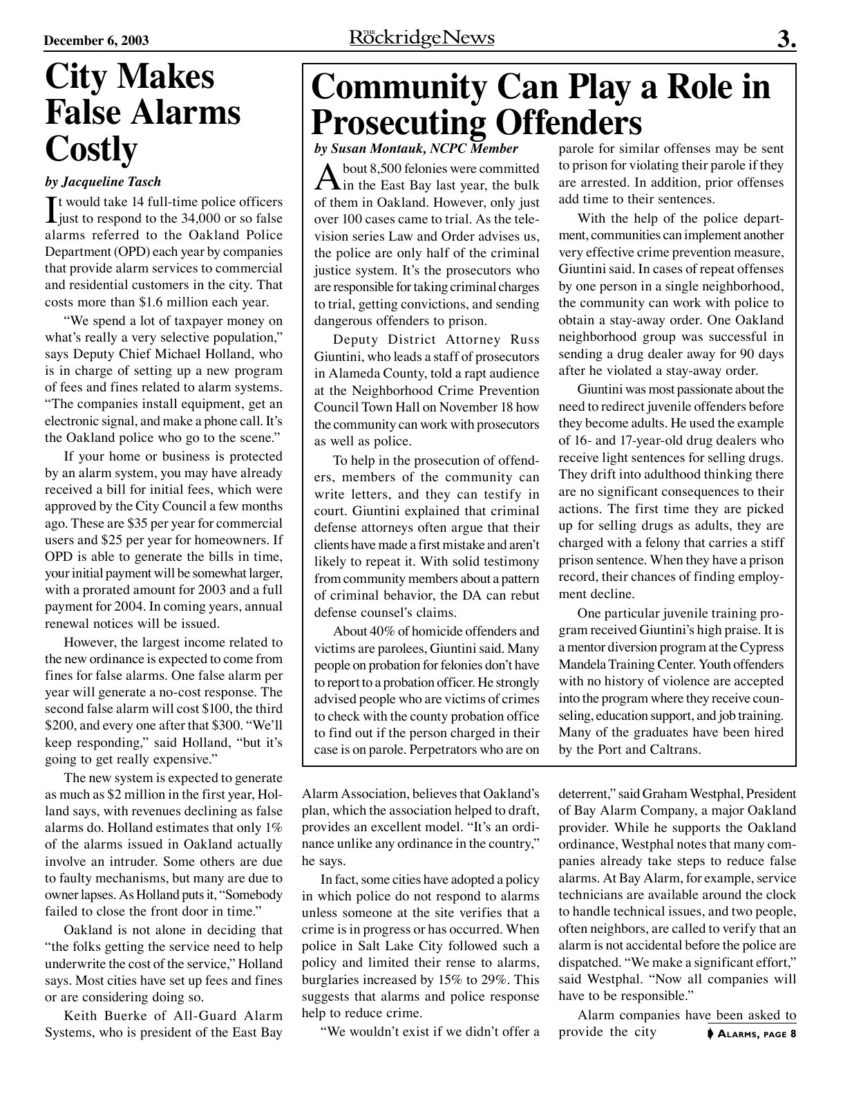 The Rockridge News, December 2003, page 3