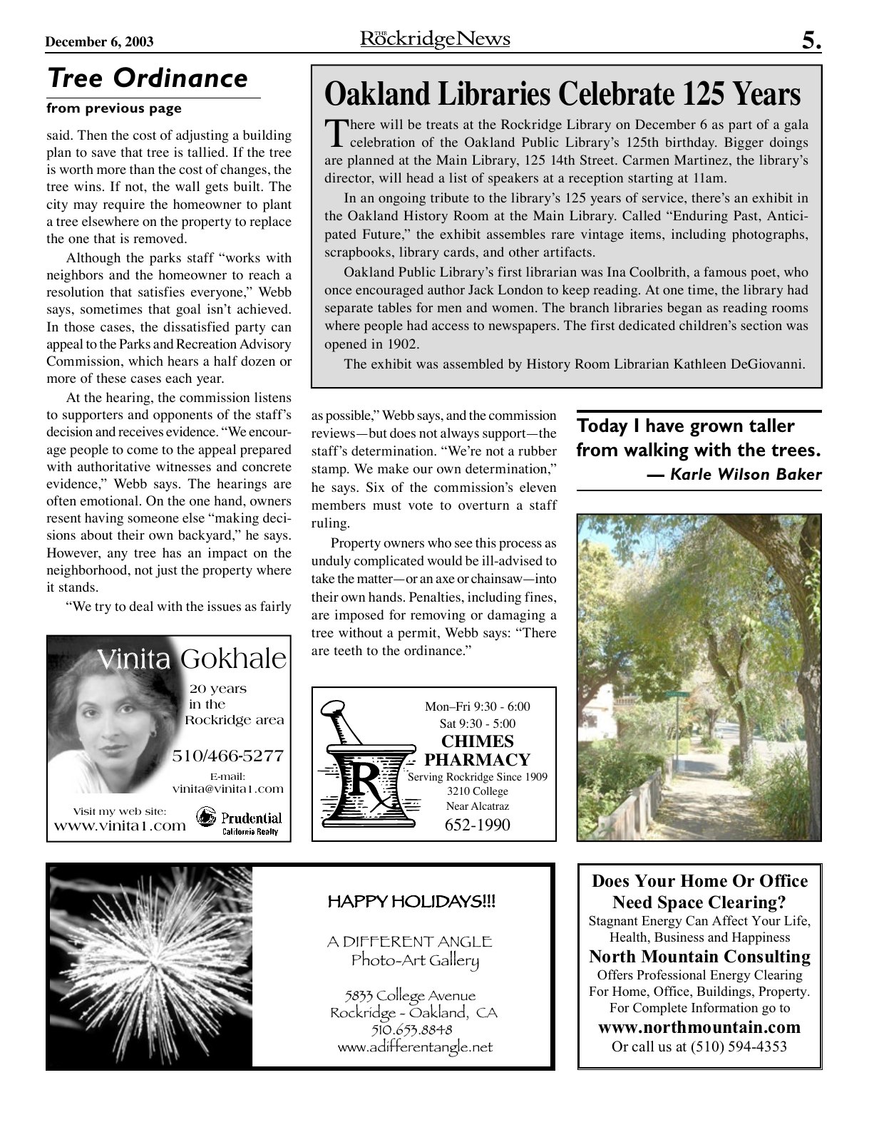 Click to zoom in The Rockridge News, December 2003, page 5