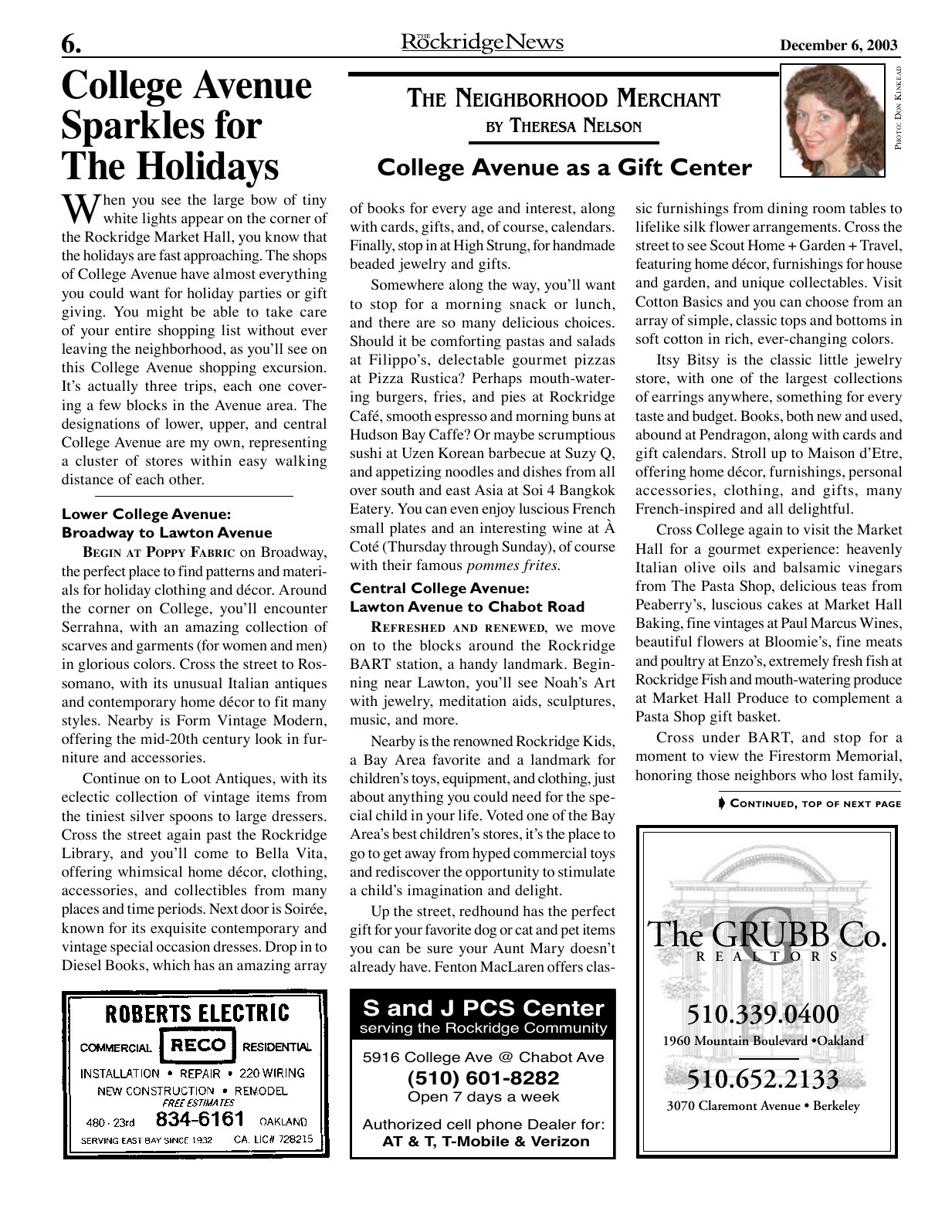 Click to zoom in The Rockridge News, December 2003, page 6