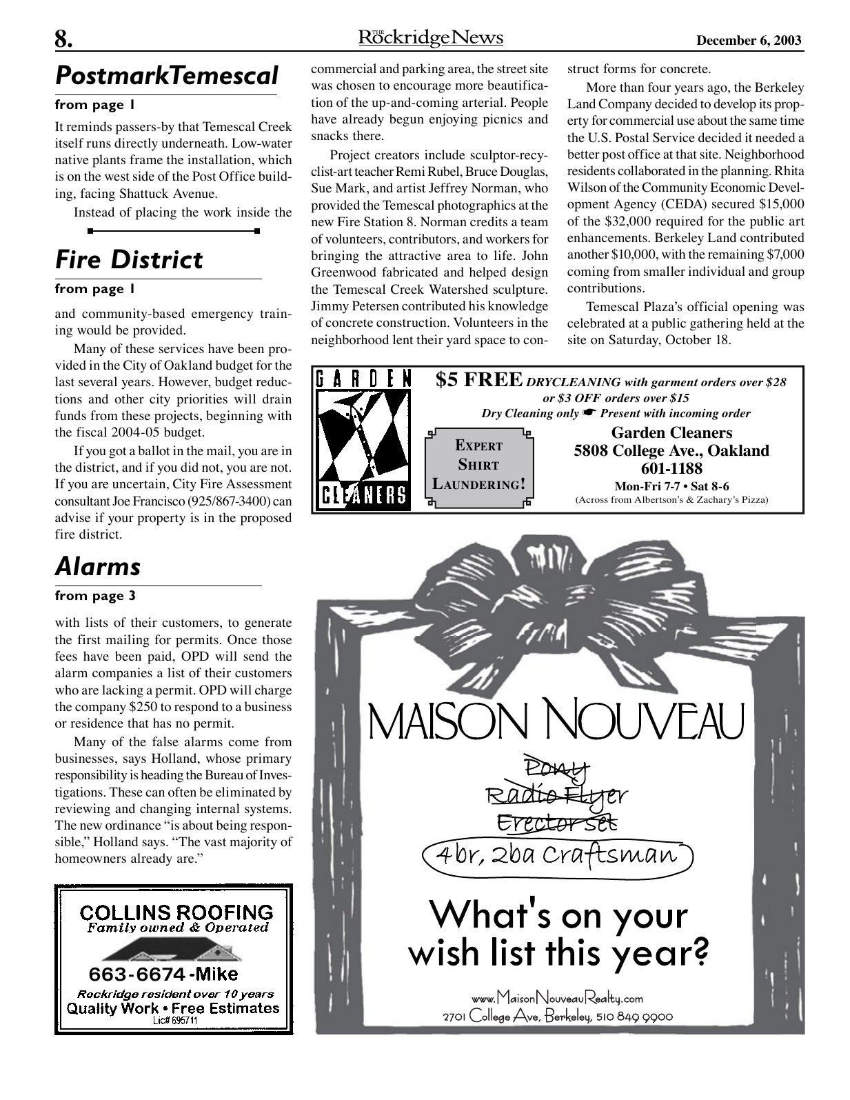 Click to zoom in The Rockridge News, December 2003, page 8