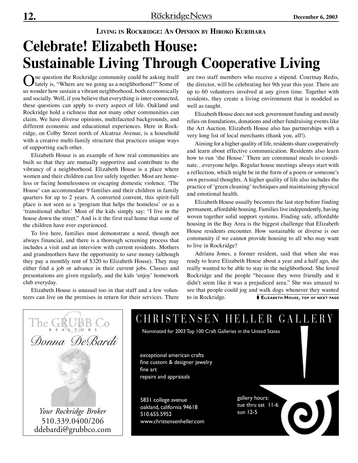 Click to zoom in The Rockridge News, December 2003, page 12