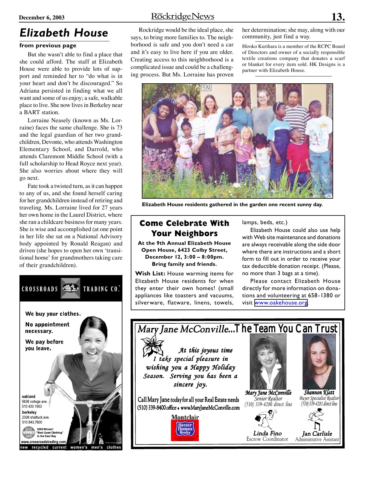Click to zoom in The Rockridge News, December 2003, page 13