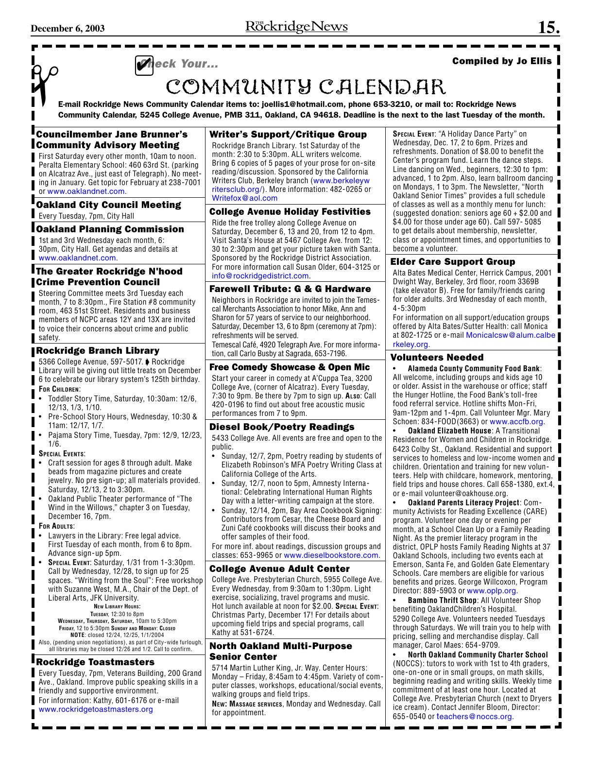 Click to zoom in The Rockridge News, December 2003, page 15