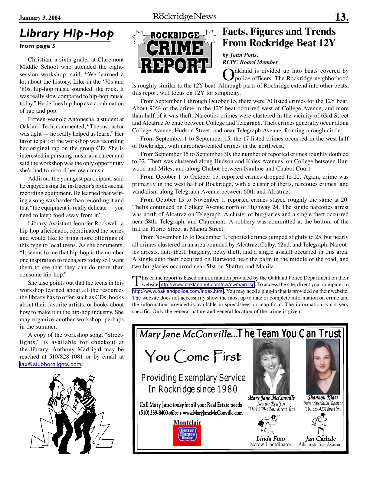 Click to zoom in The Rockridge News, January 2004, page 13