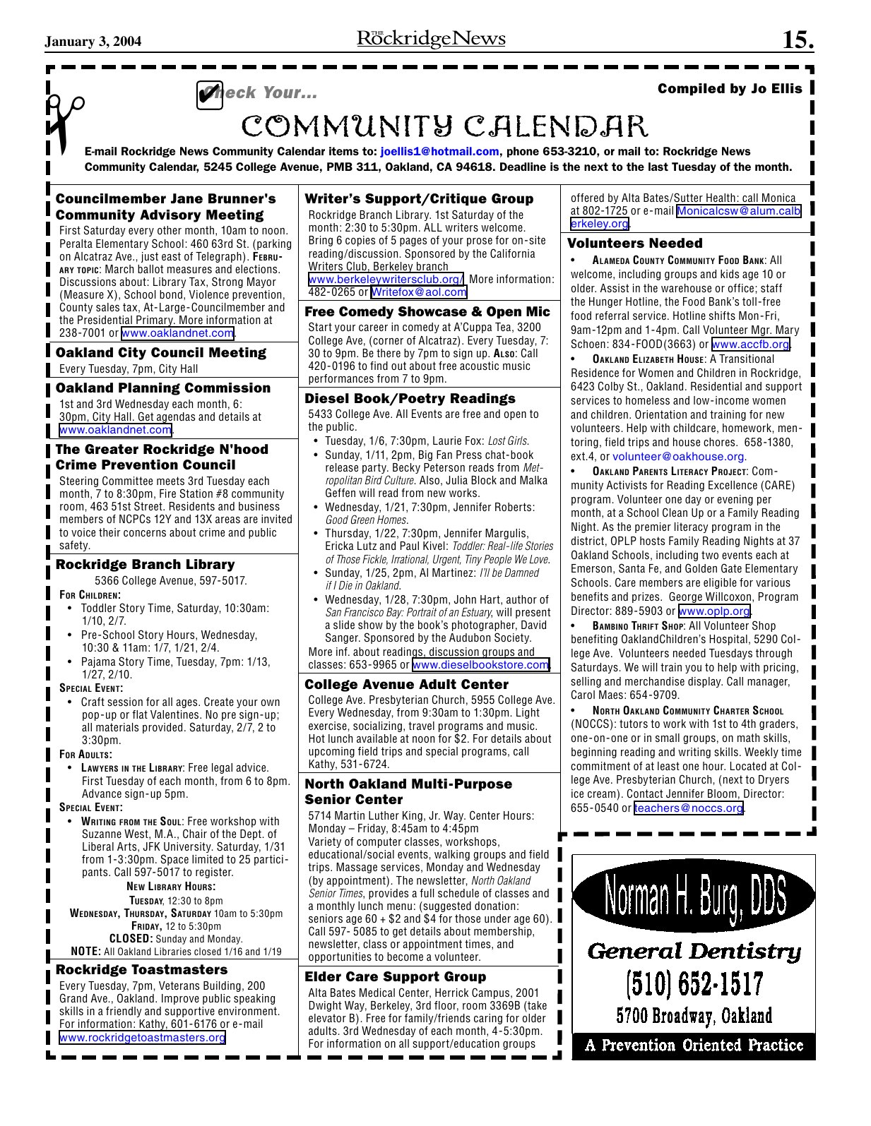 Click to zoom in The Rockridge News, January 2004, page 15