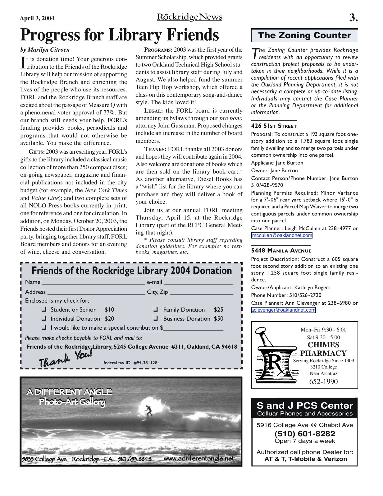 Click to zoom in The Rockridge News, April 2004, page 3