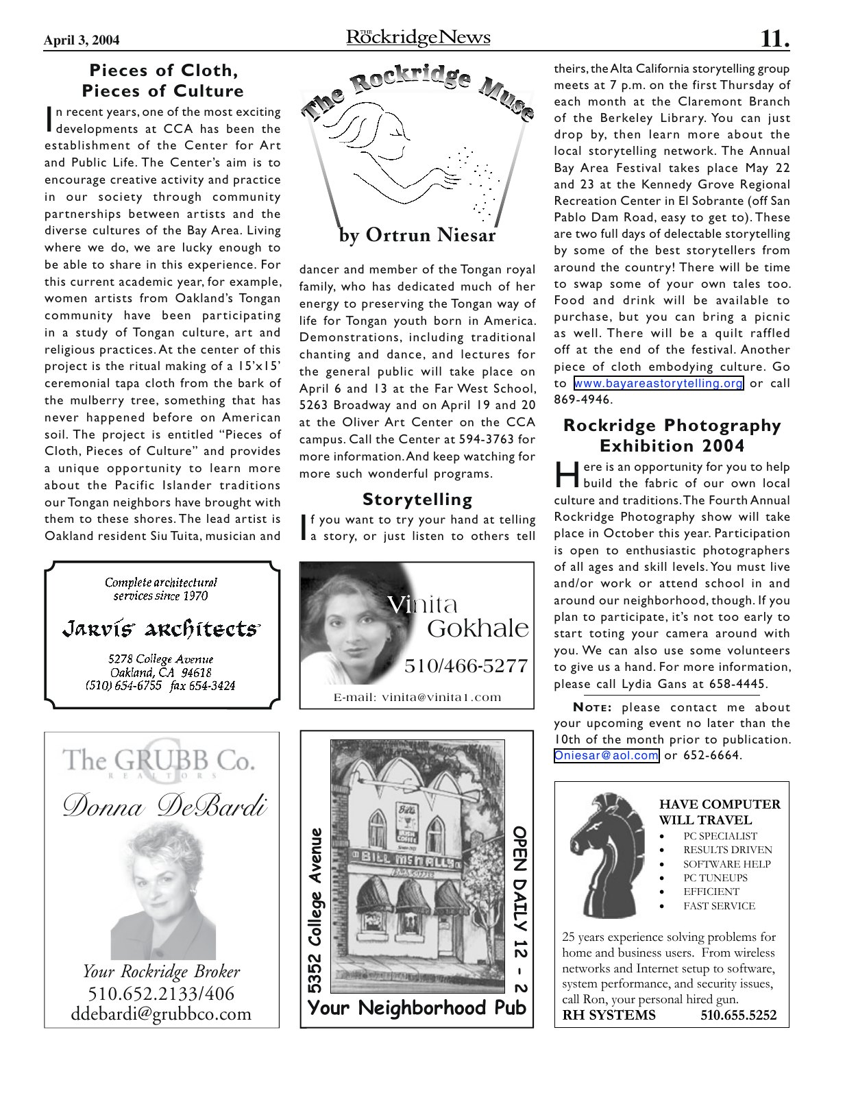 Click to zoom in The Rockridge News, April 2004, page 11