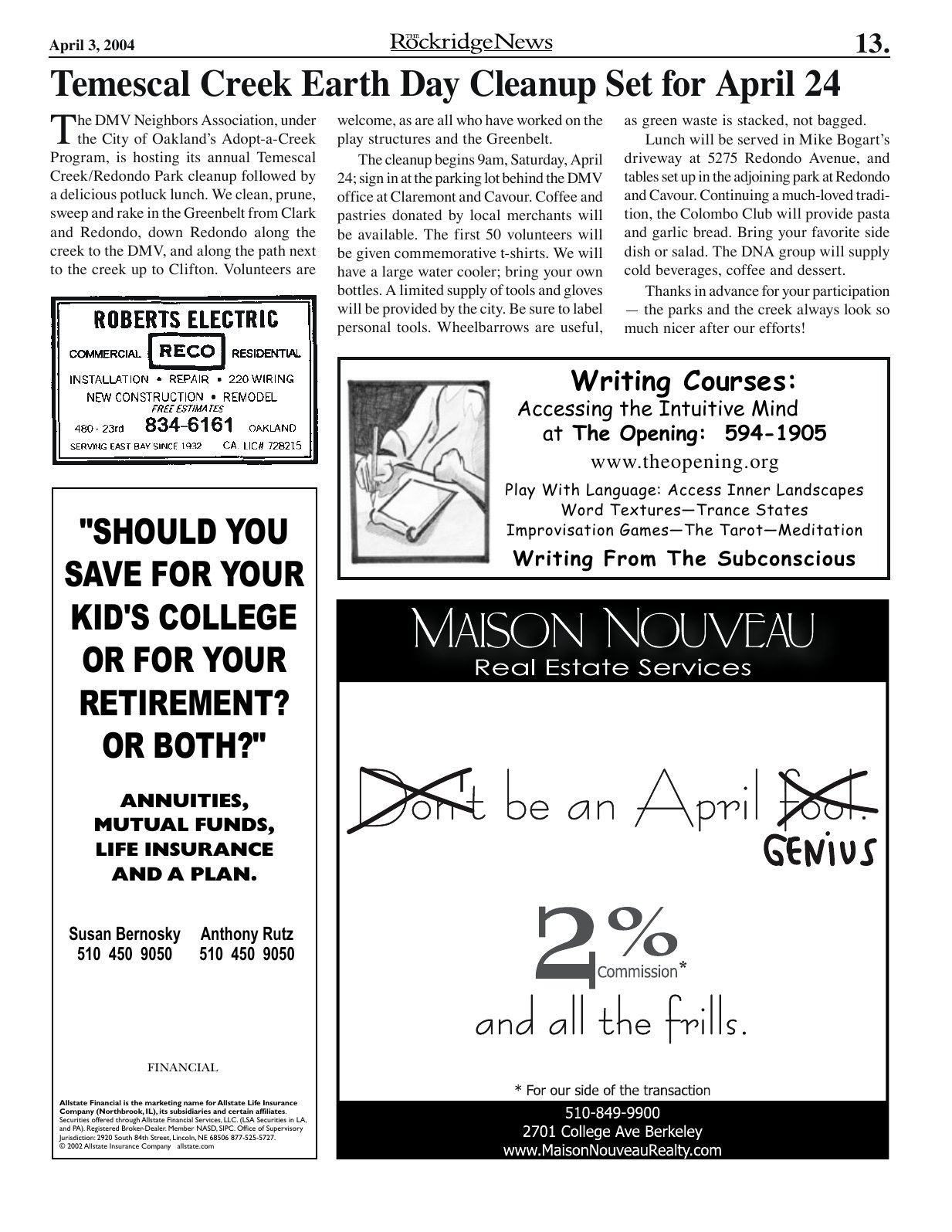 Click to zoom in The Rockridge News, April 2004, page 13