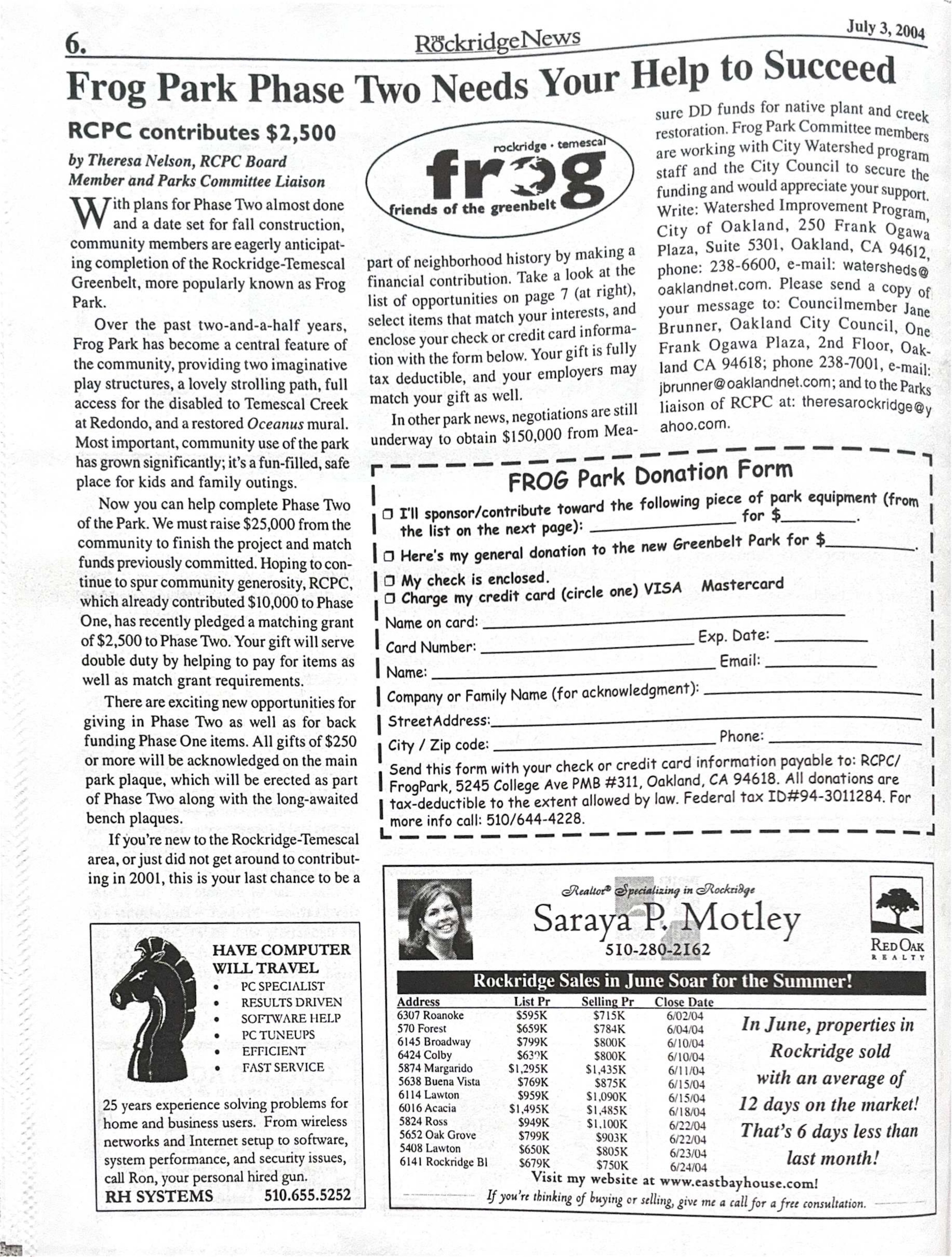 Click to zoom in The Rockridge News, June 2004, page 6