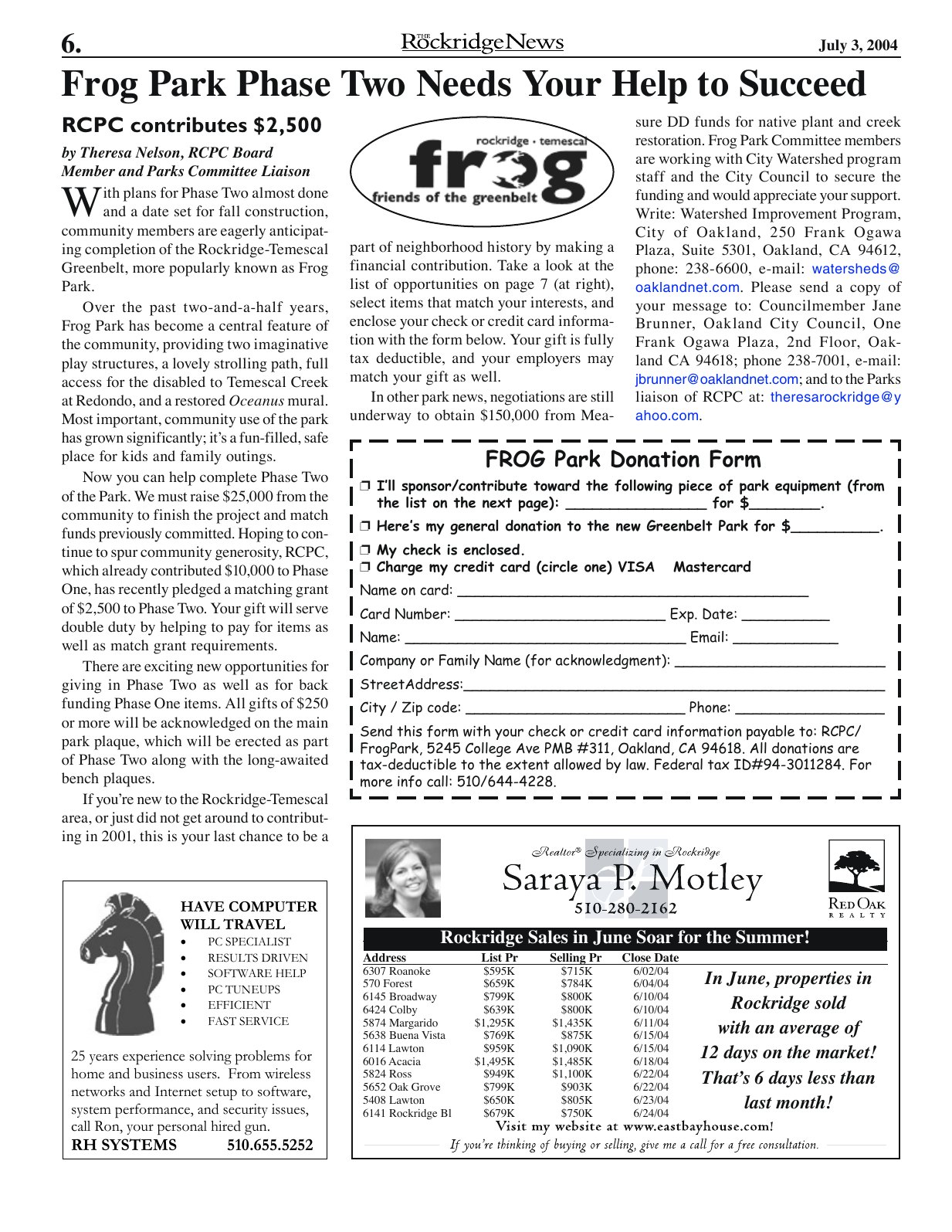 Click to zoom in The Rockridge News, July 2004, page 6