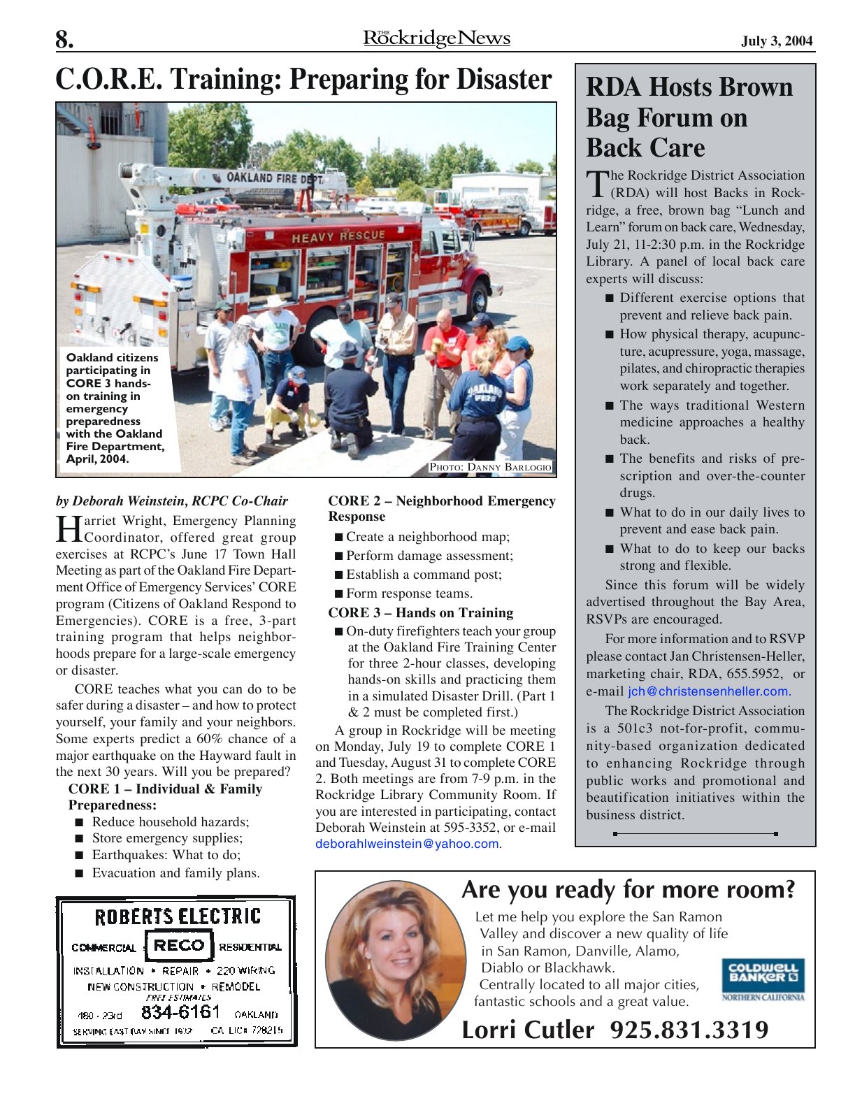 Click to zoom in The Rockridge News, July 2004, page 8