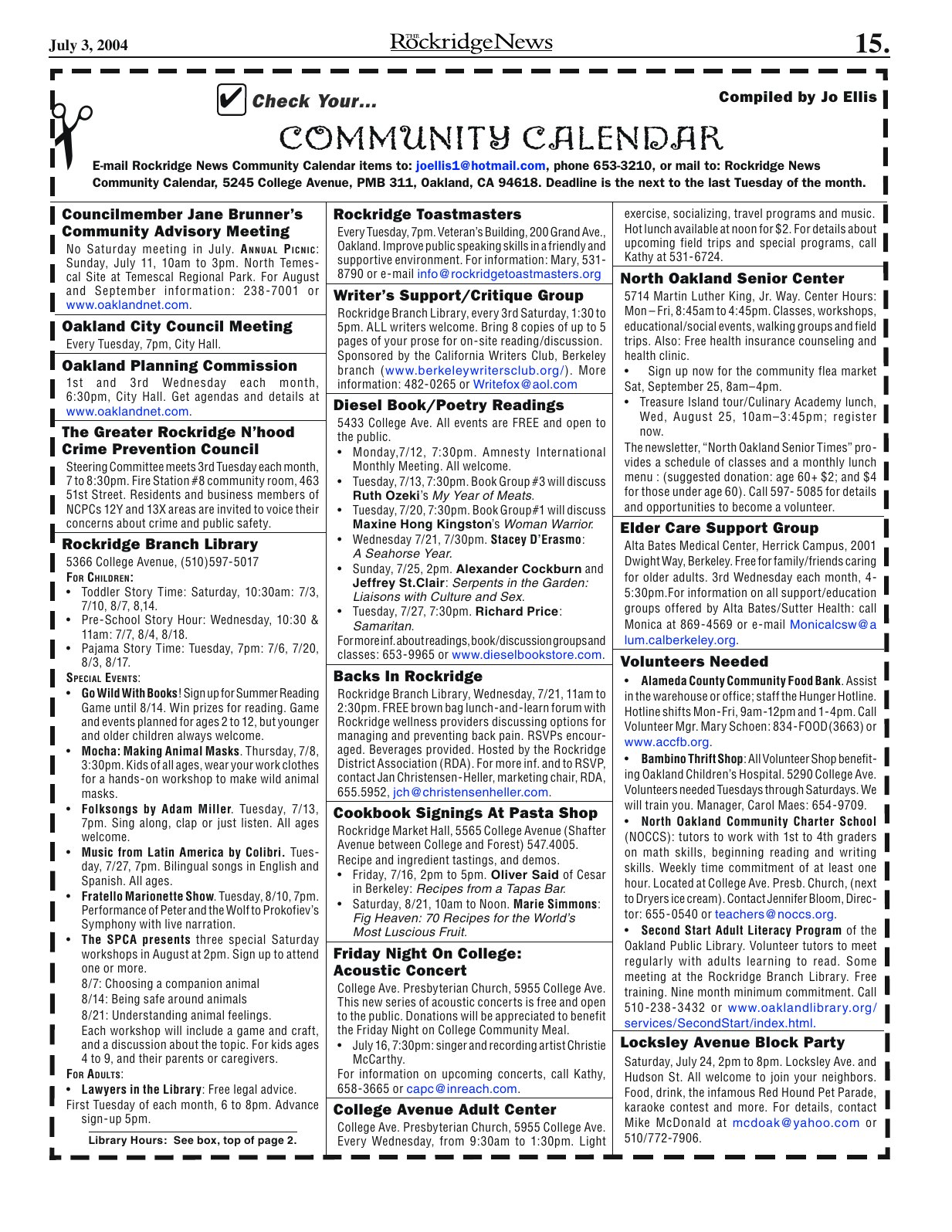 Click to zoom in The Rockridge News, July 2004, page 15