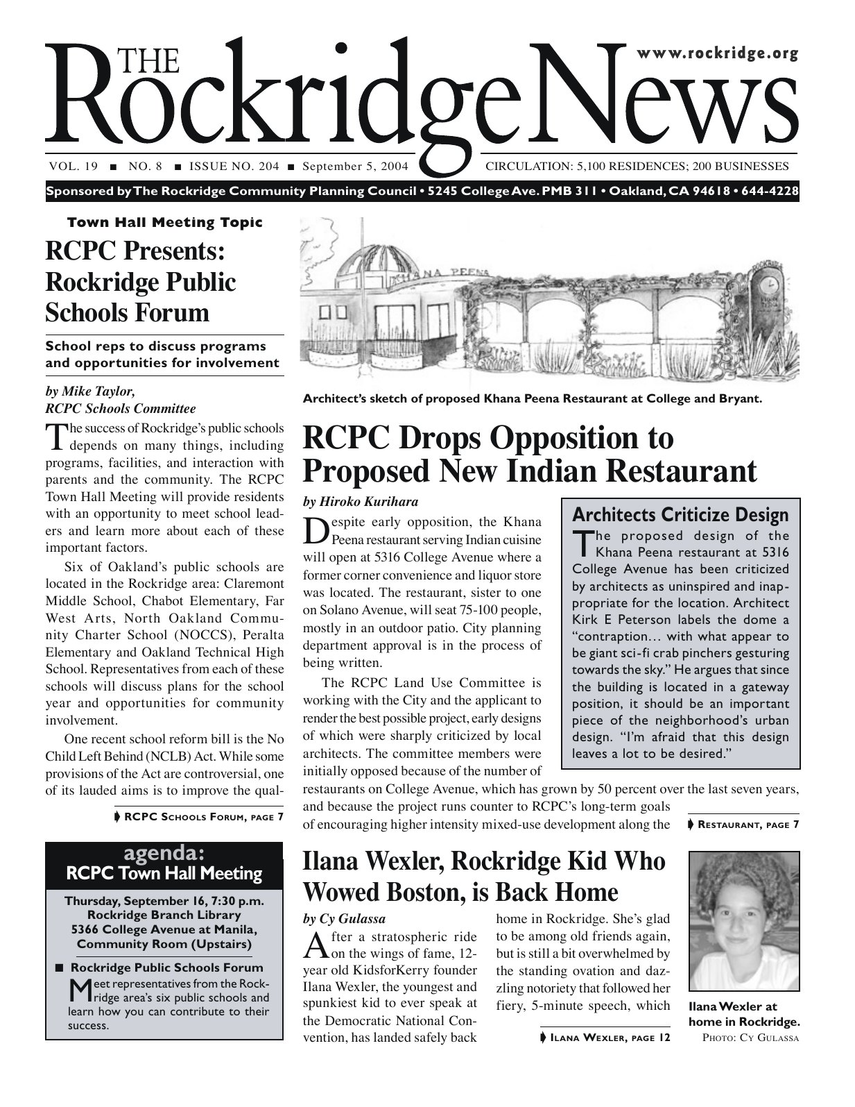Click to zoom in The Rockridge News, September 2004, page 1