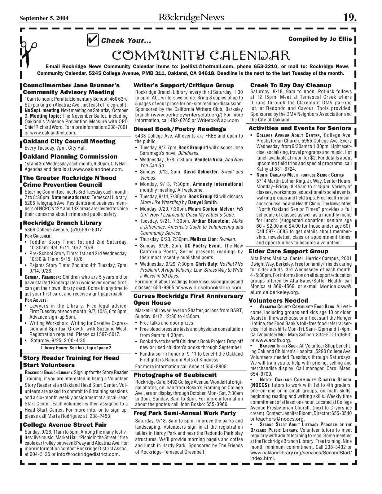 Click to zoom in The Rockridge News, September 2004, page 19