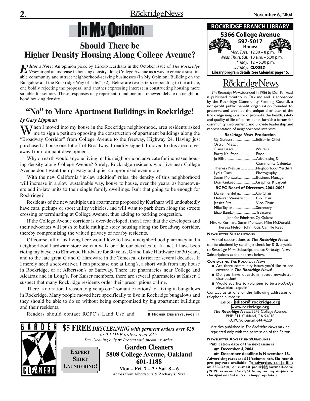 Click to zoom in The Rockridge News, November 2004, page 2