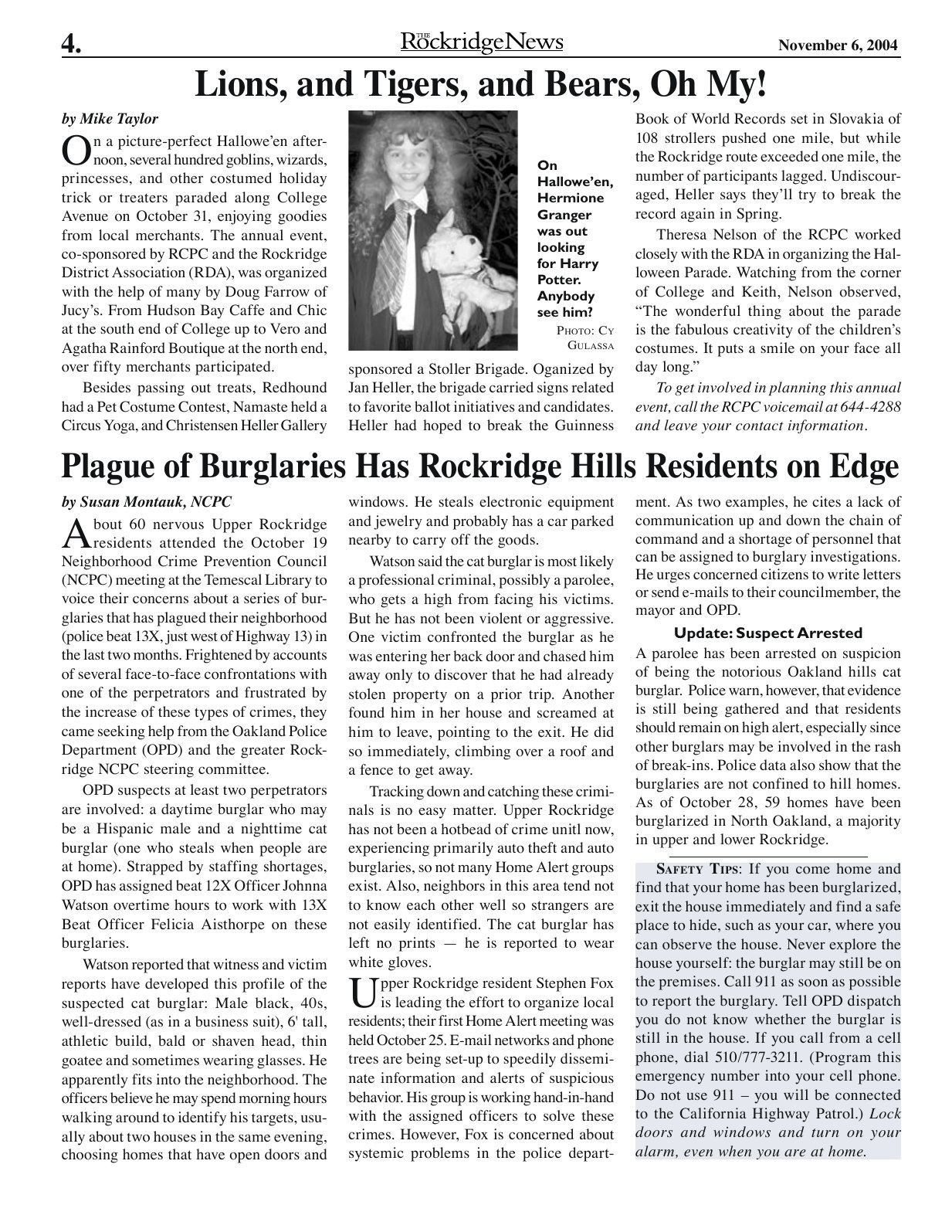 The Rockridge News, November 2004, page 4