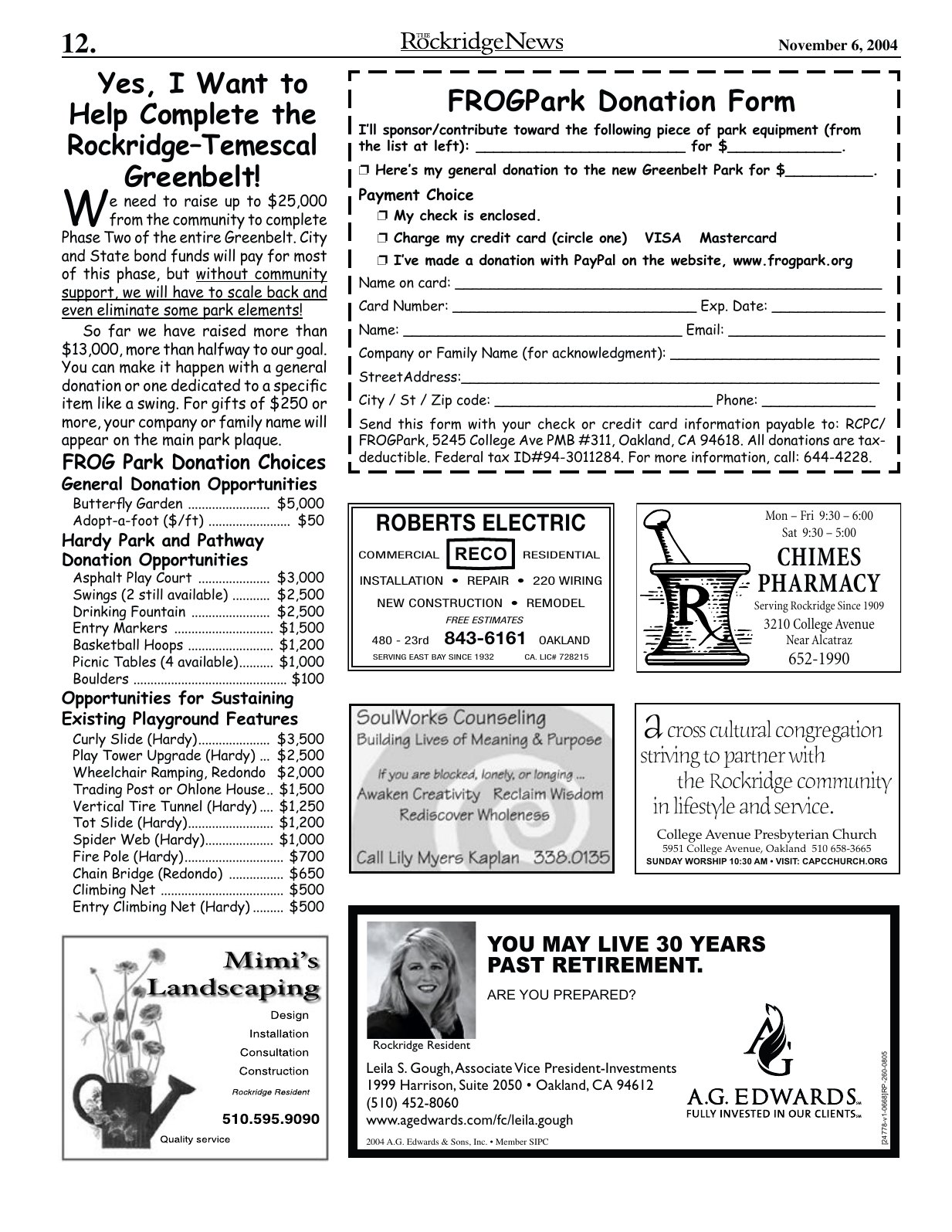 Click to zoom in The Rockridge News, November 2004, page 12