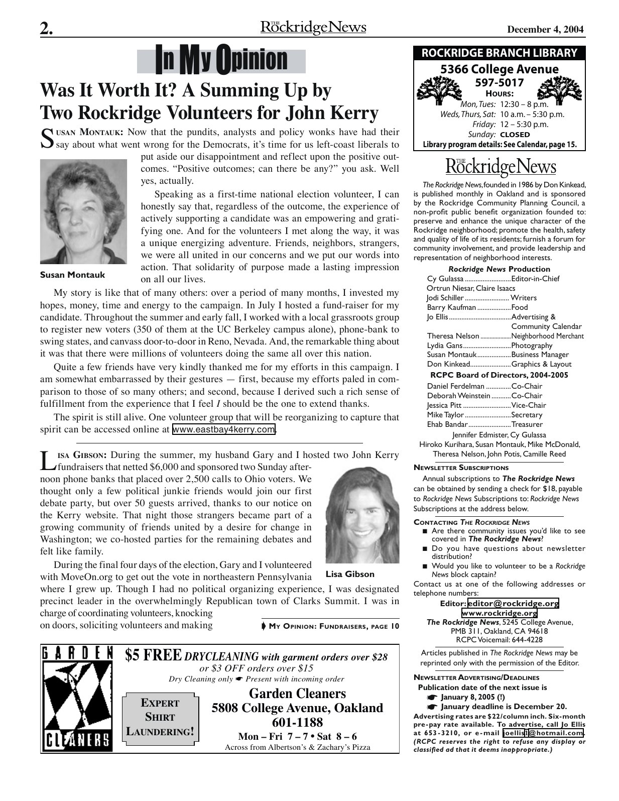 Click to zoom in The Rockridge News, December 2004, page 2