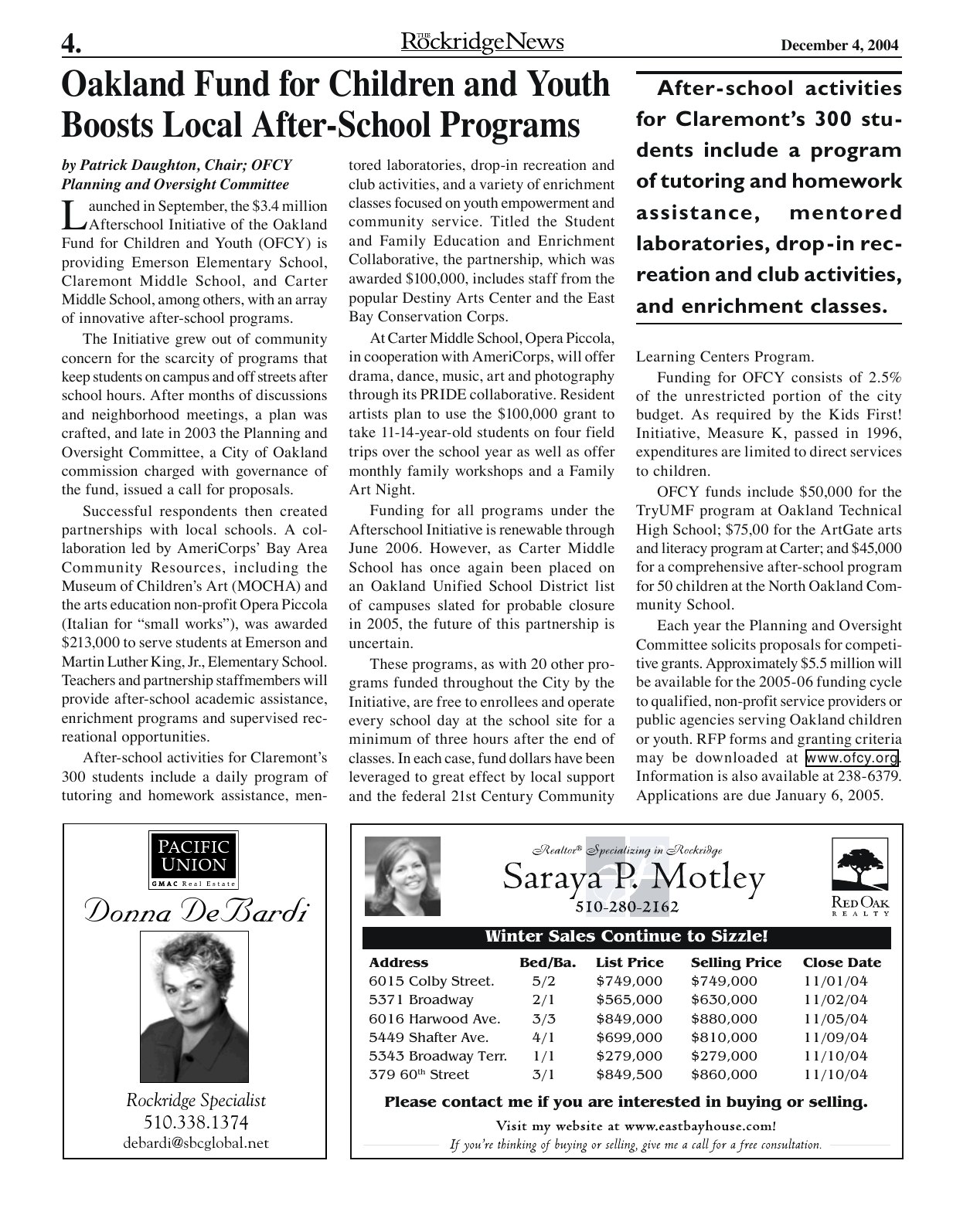 Click to zoom in The Rockridge News, December 2004, page 4