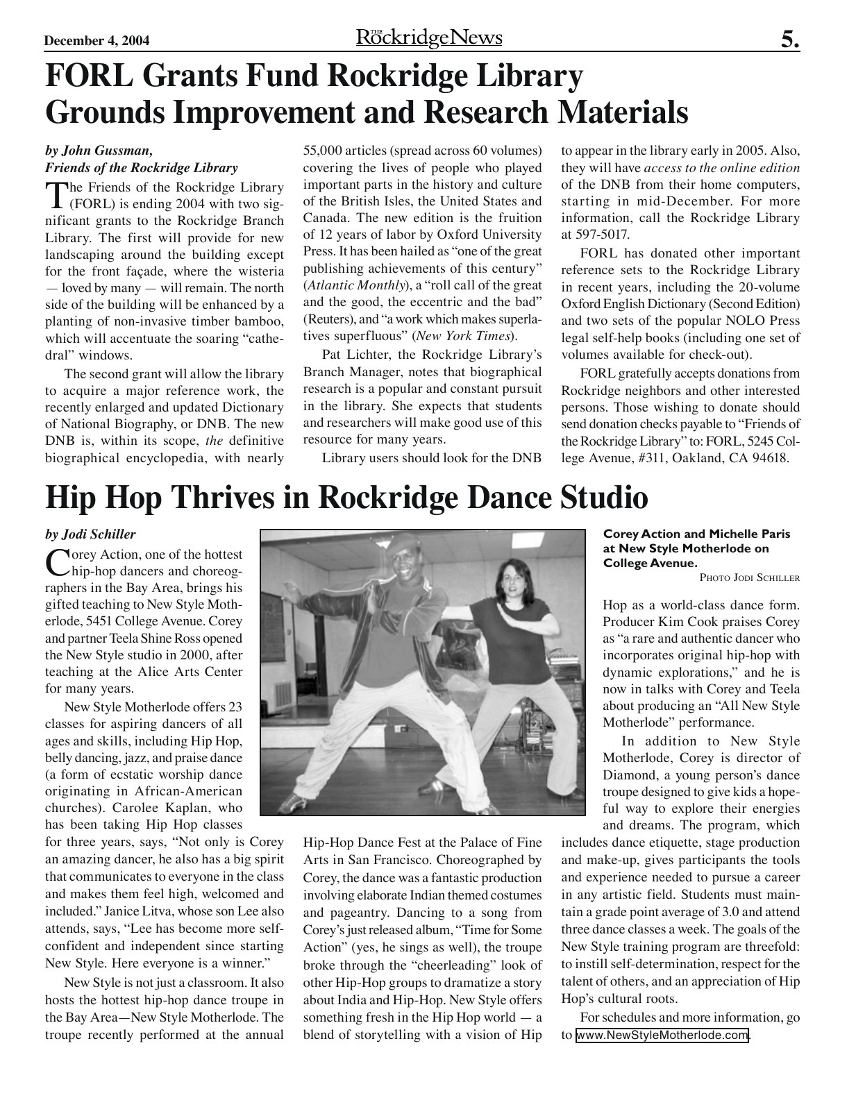 The Rockridge News, December 2004, page 5