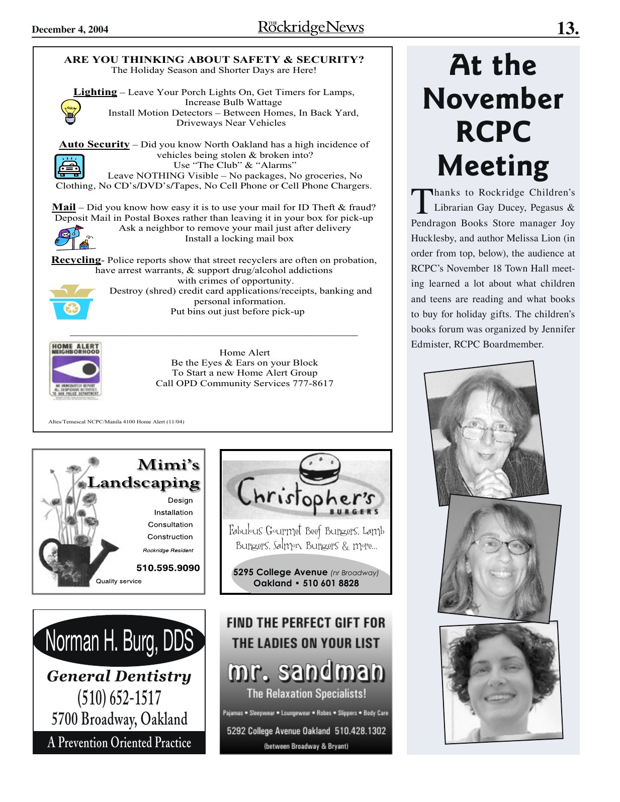 Click to zoom in The Rockridge News, December 2004, page 13