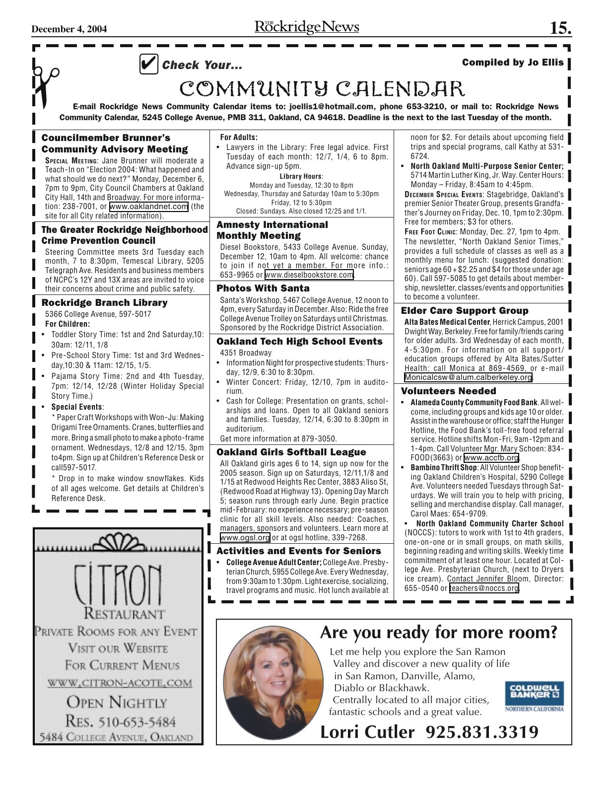 Click to zoom in The Rockridge News, December 2004, page 15