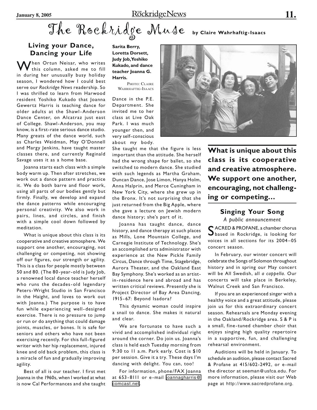 Click to zoom in The Rockridge News, January 2005, page 11