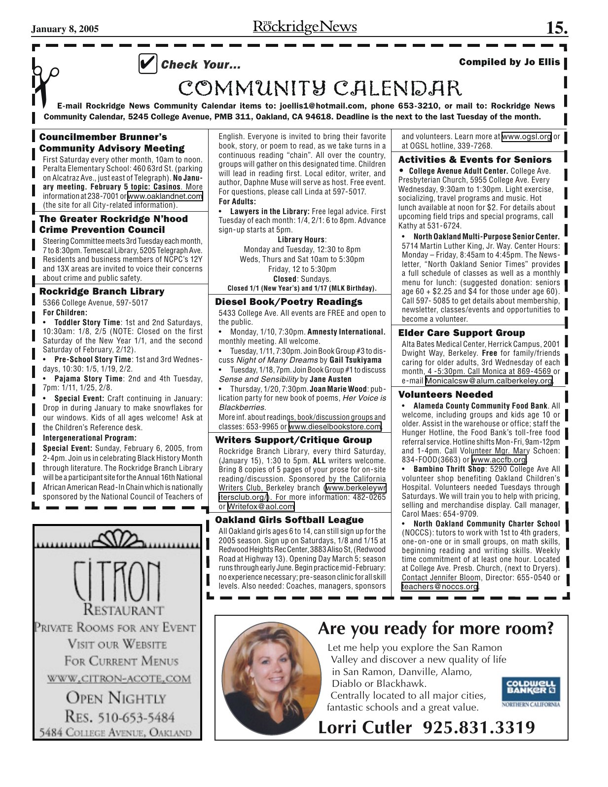 Click to zoom in The Rockridge News, January 2005, page 15