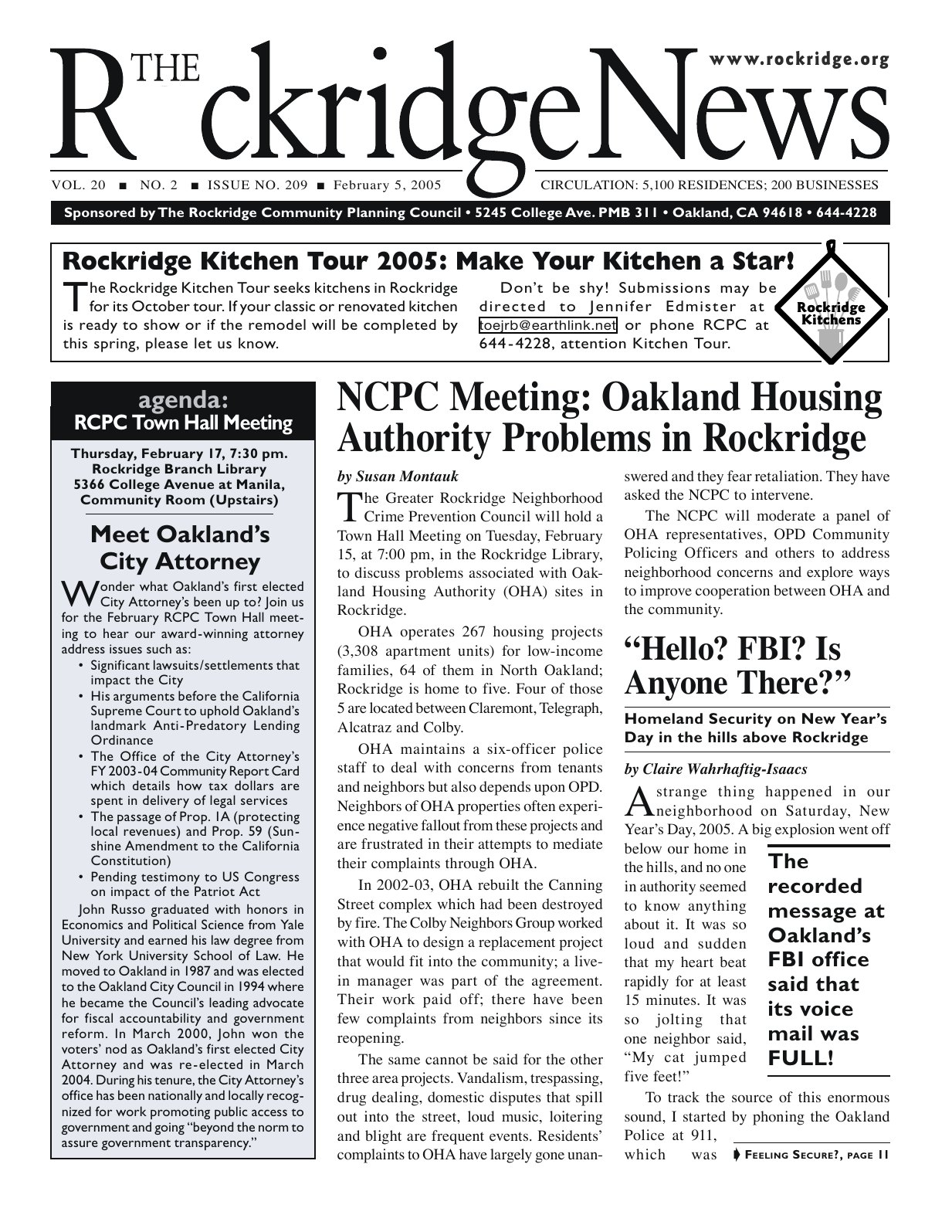 Click to zoom in The Rockridge News, February 2005, page 1