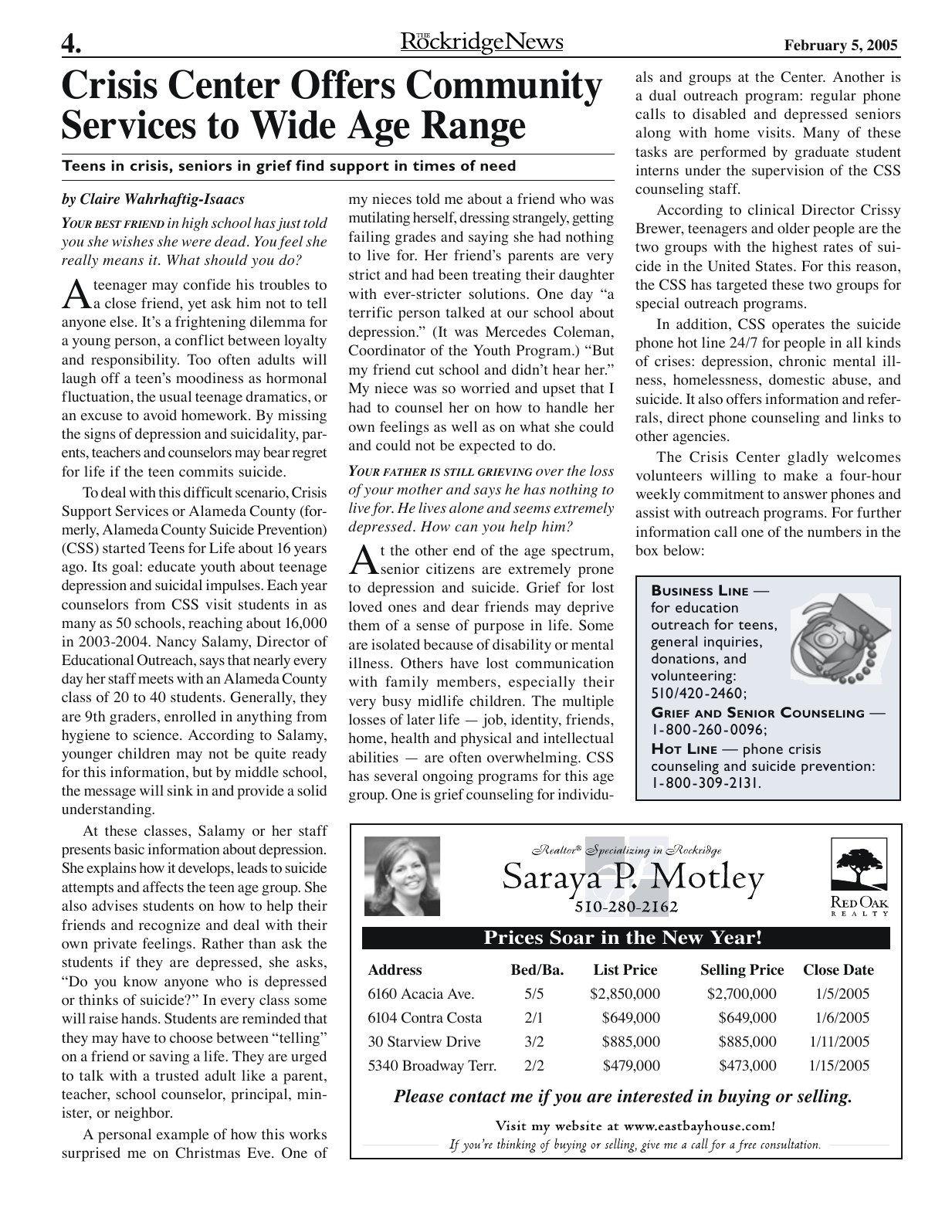 Click to zoom in The Rockridge News, February 2005, page 4