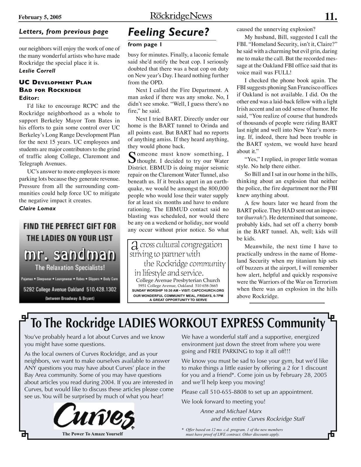 Click to zoom in The Rockridge News, February 2005, page 11