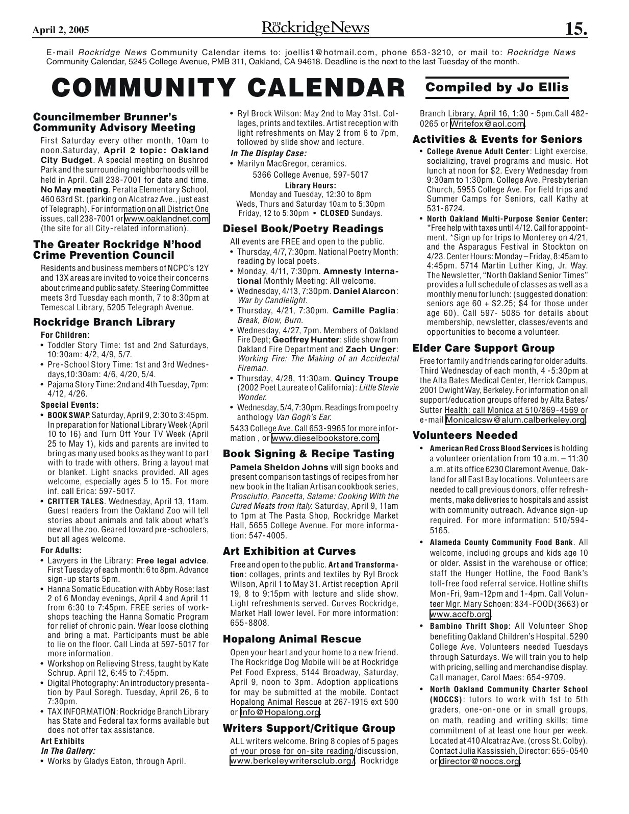 Click to zoom in The Rockridge News, April 2005, page 15