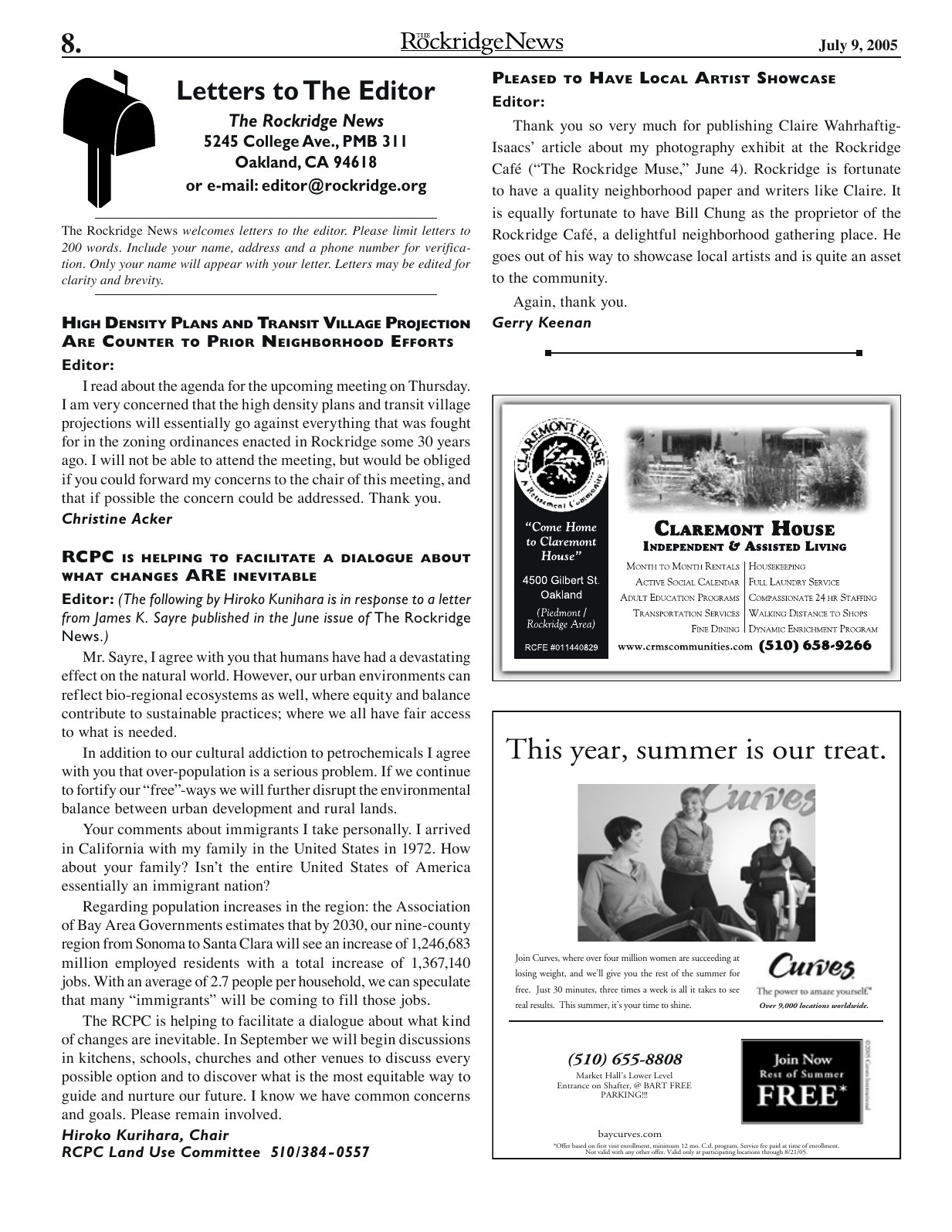Click to zoom in The Rockridge News, July 2005, page 8